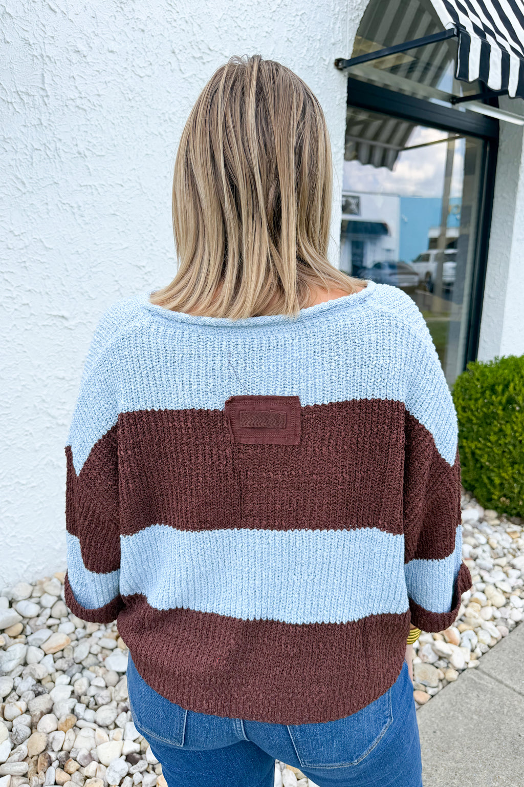 Salty Knit V-Neck Sweater in Brown/Blue