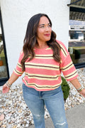 On the Way Quarter Sleeve Striped Knit Sweater in Coral/Yellow