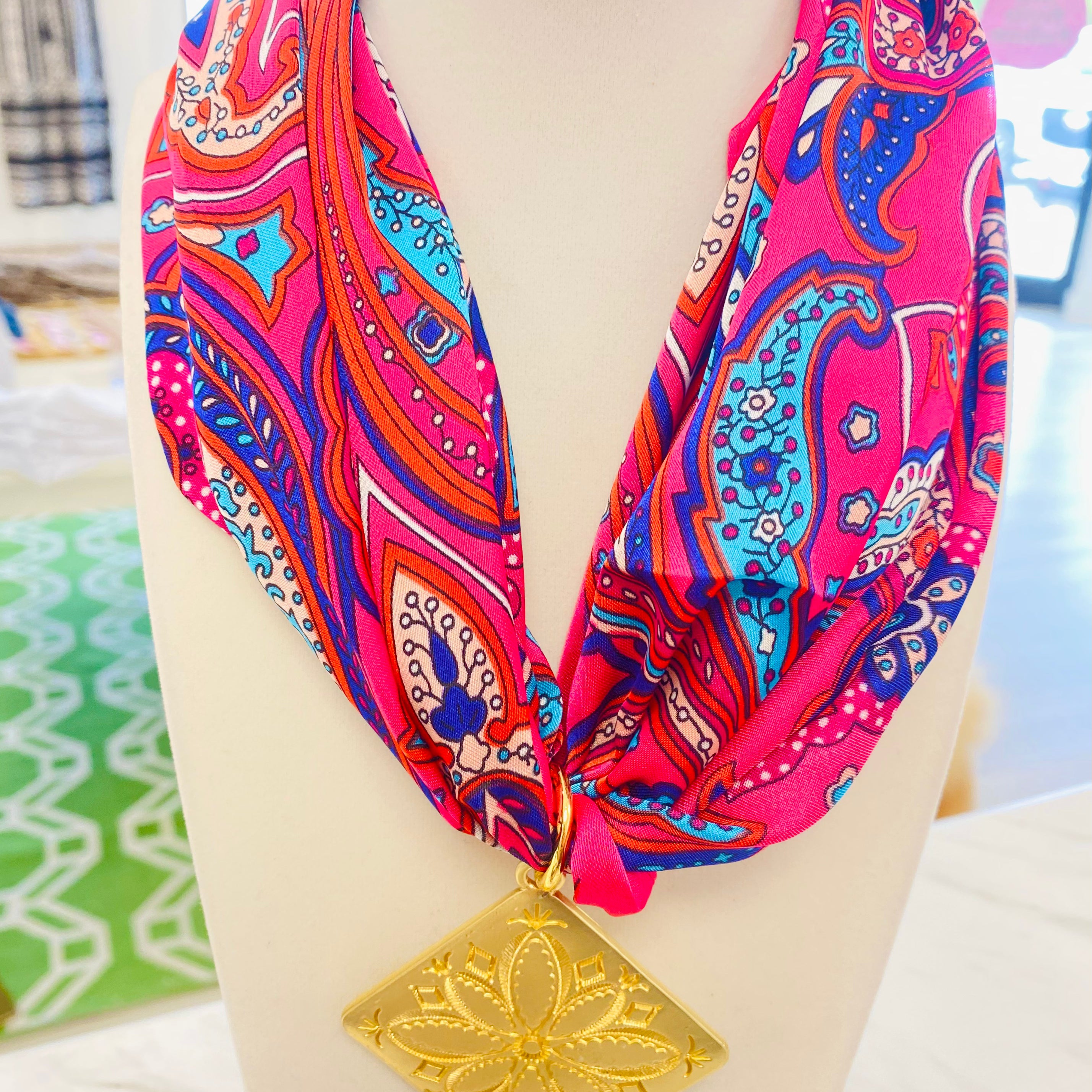 Pink Paisley Scarf Necklace