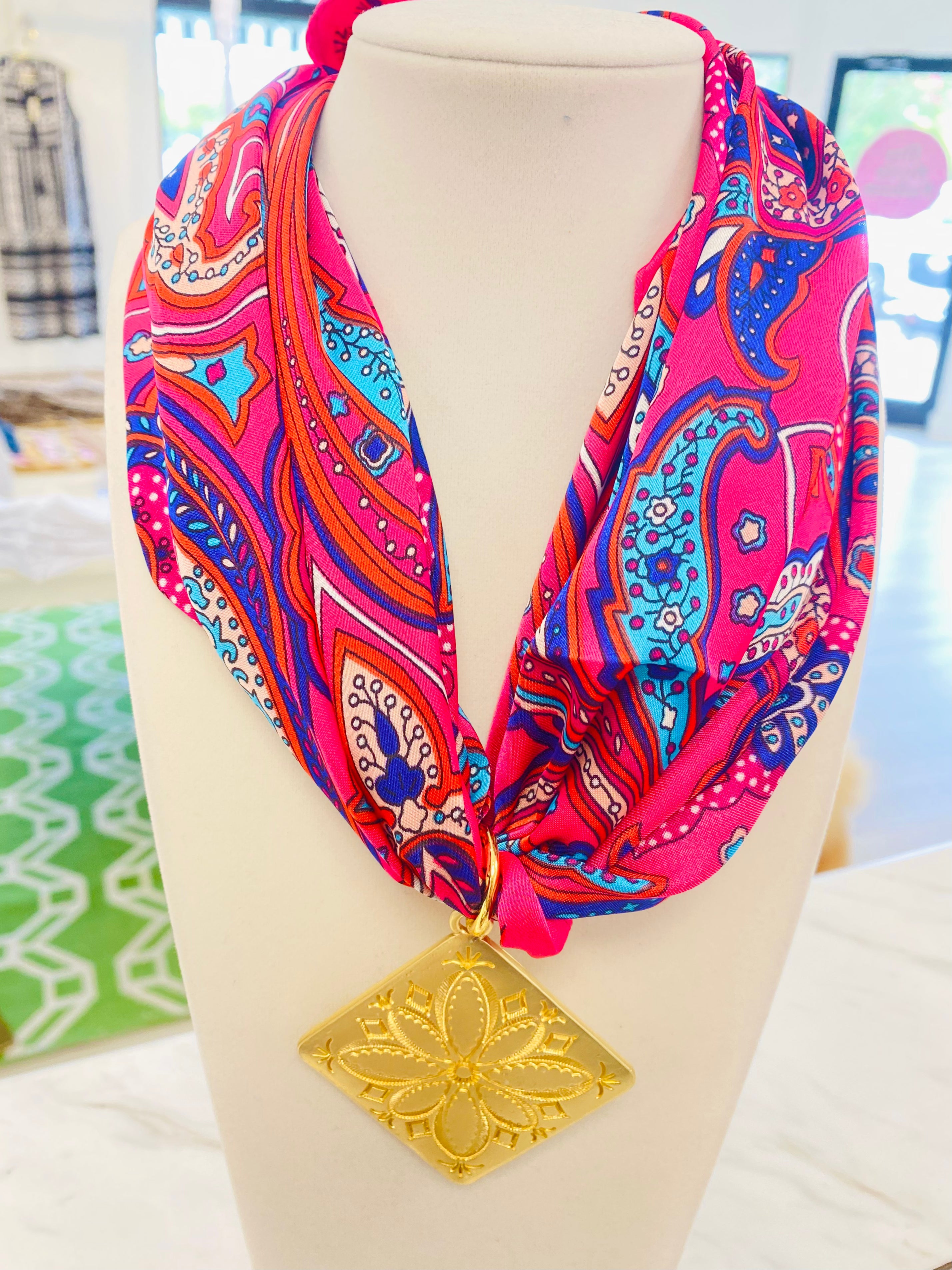 Pink Paisley Scarf Necklace