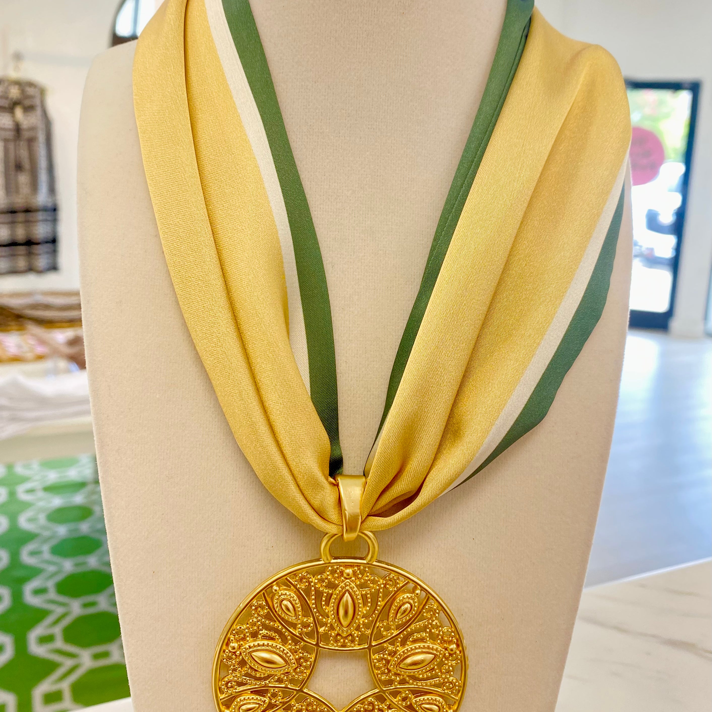 Gilded Green Scarf Necklace