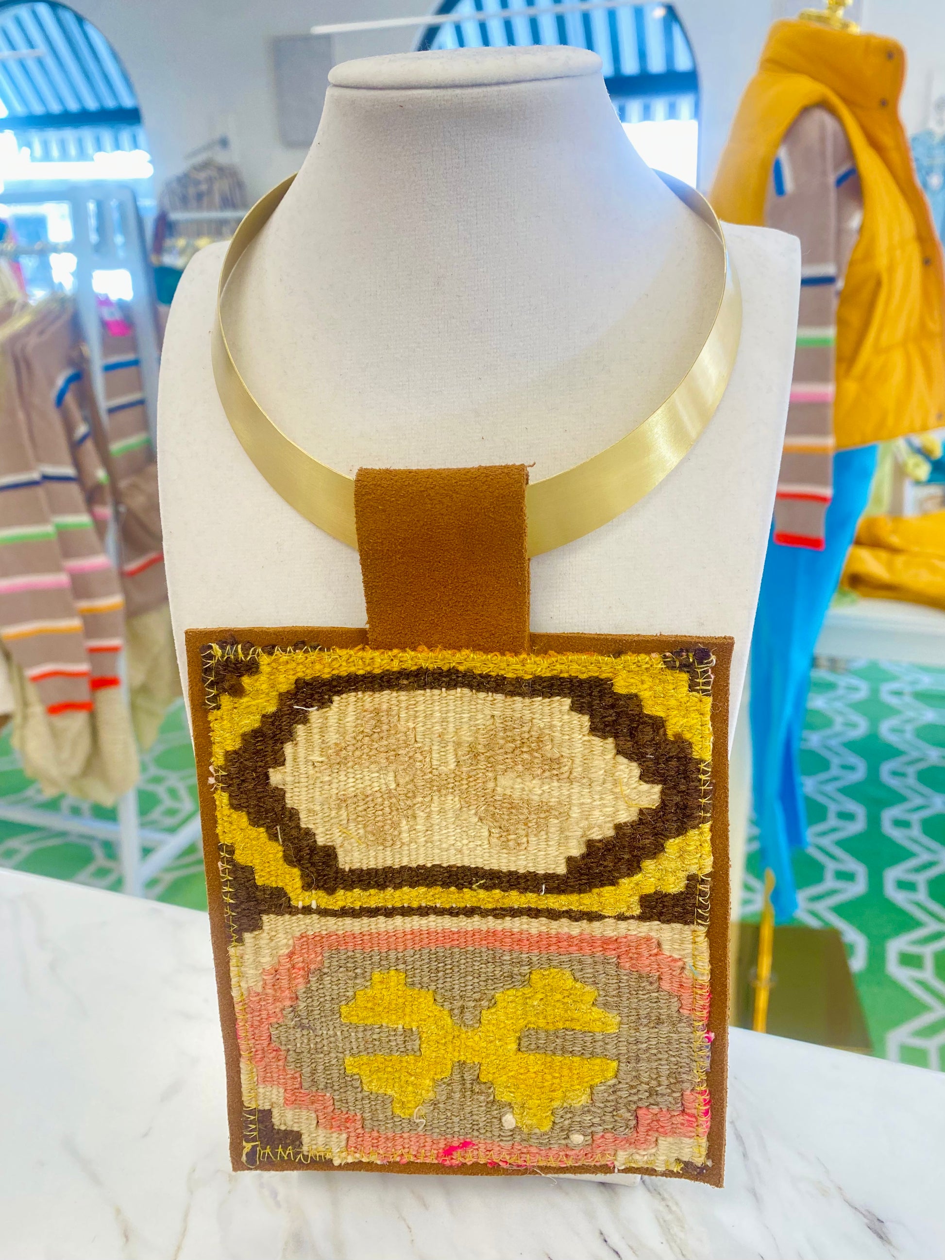 ORIJINAL Brass Pendant Necklace- Brown, Yellow, Pink, Tan, Gray