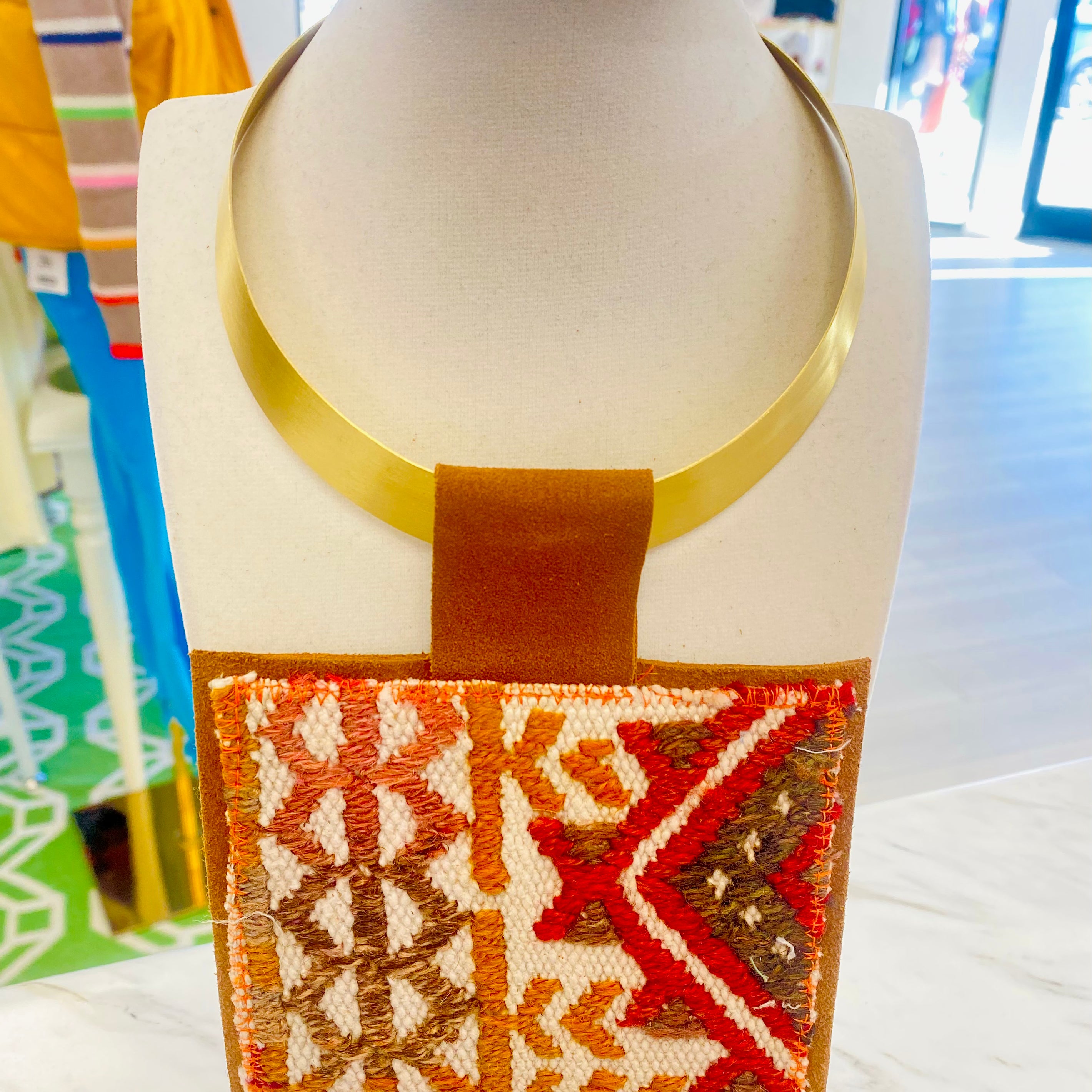 ORIJINAL Brass Pendant Necklace- Brown, Red, Orange, White