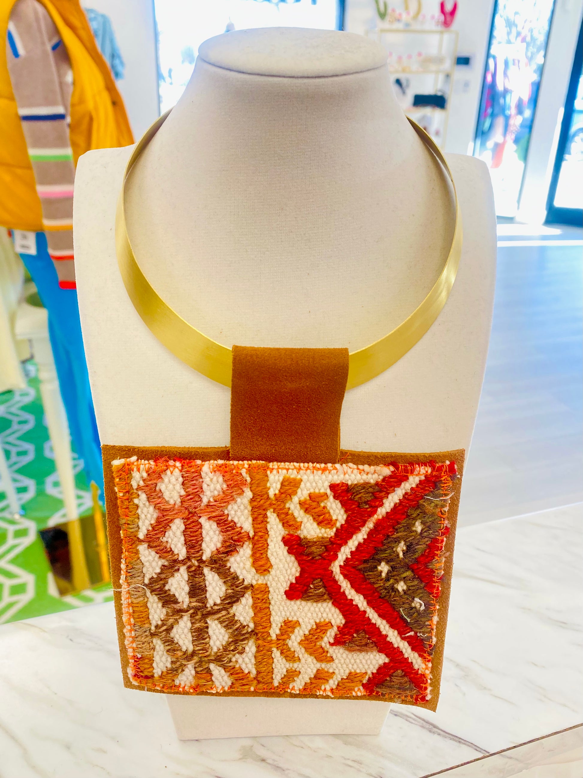 ORIJINAL Brass Pendant Necklace- Brown, Red, Orange, White