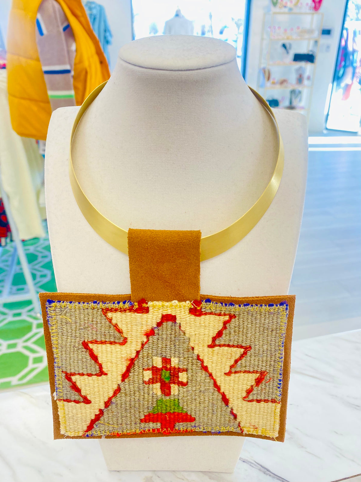 ORIJINAL Brass Pendant Necklace- Gray, Red, Tan