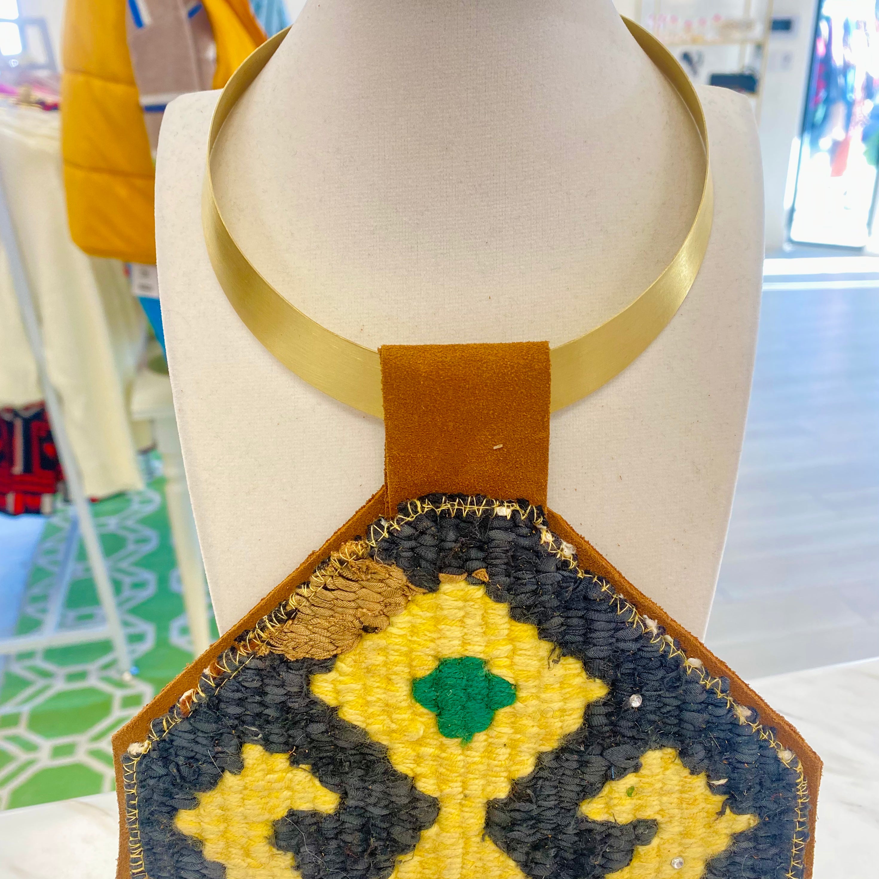 ORIJINAL Brass Pendant Necklace- Navy, Yellow, Green