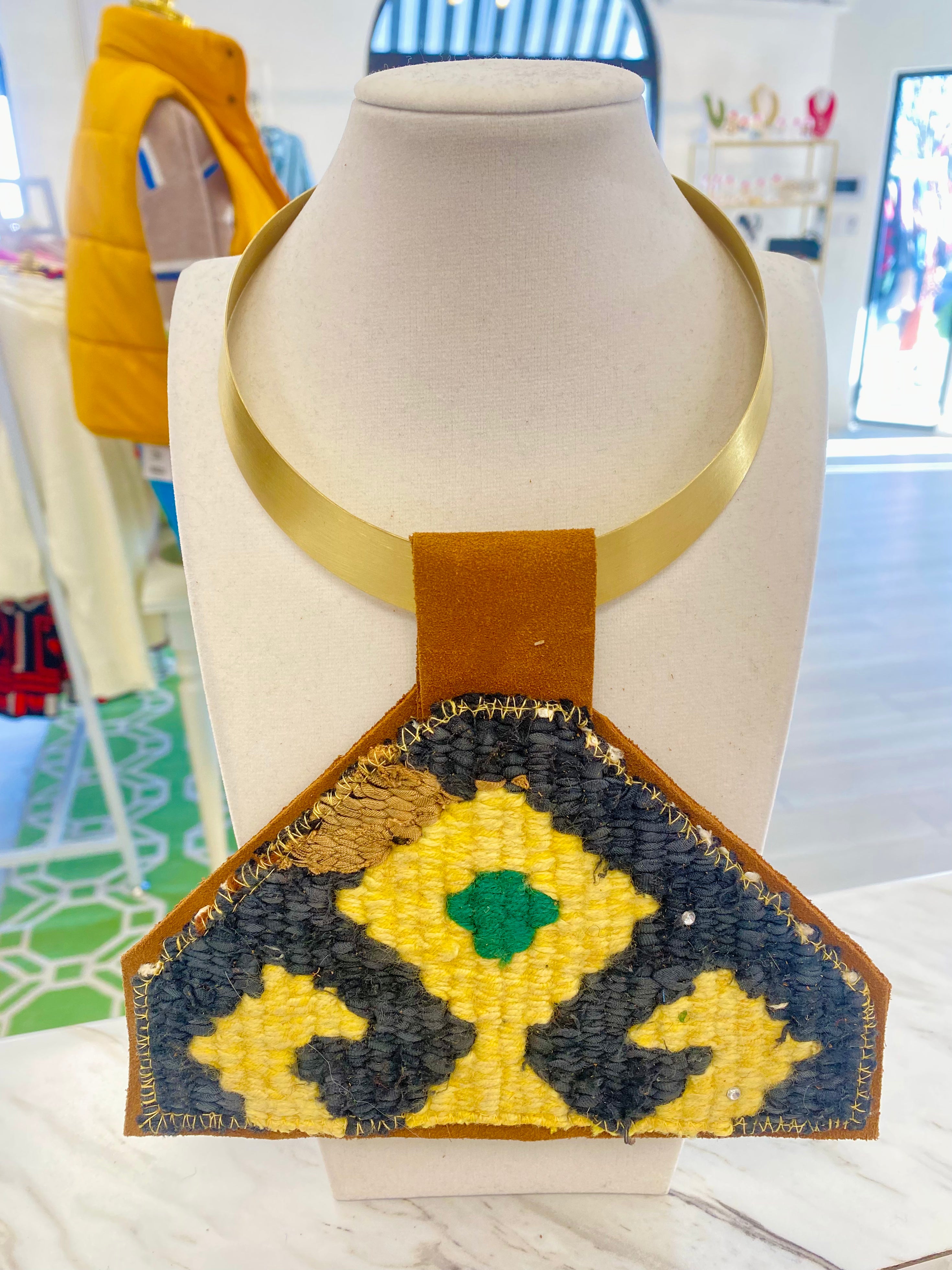 ORIJINAL Brass Pendant Necklace- Navy, Yellow, Green