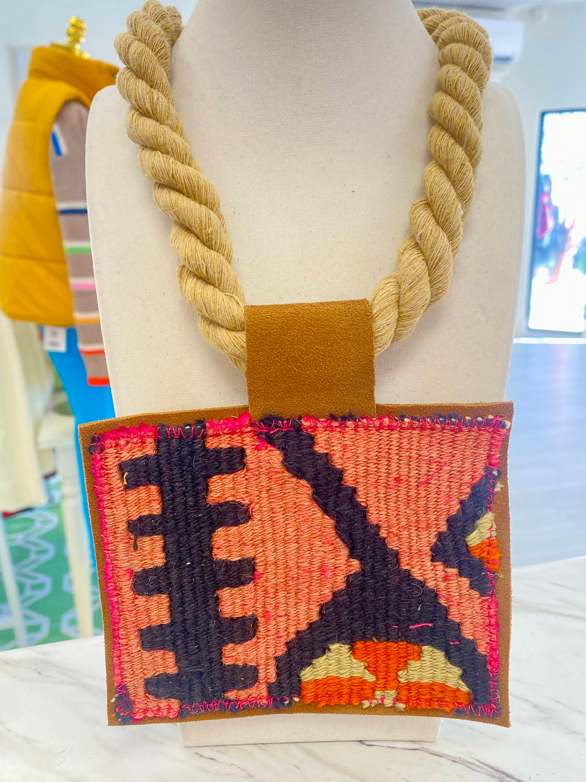 ORIJINAL Rope Pendant Necklace- Pink, Black, Orange