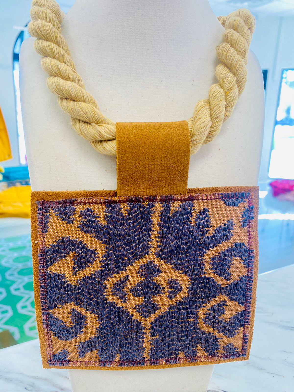 ORIJINAL Rope Pendant Necklace- Brown, Blue/Gray