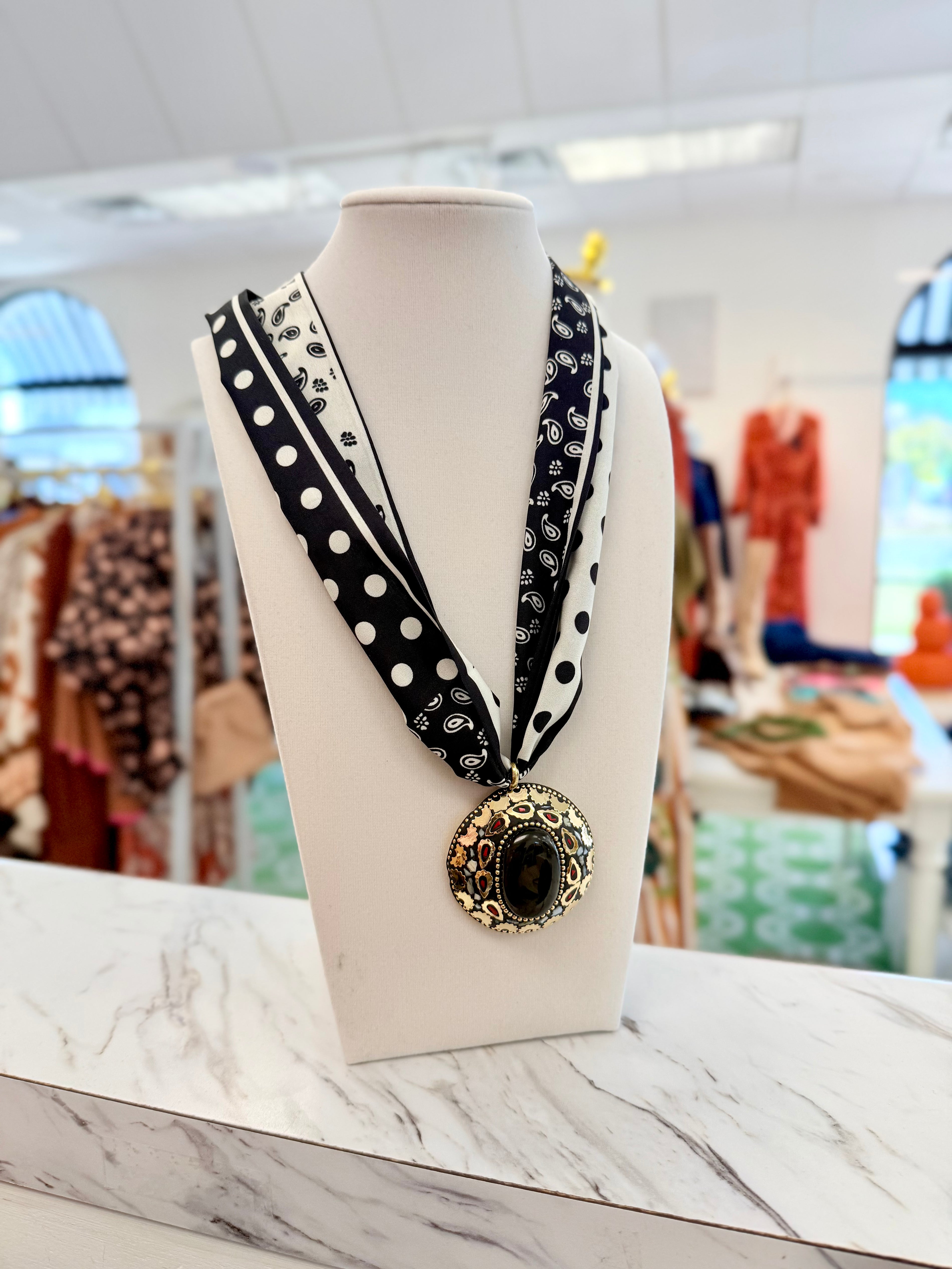 Paisley and Polka Dots Scarf Necklace