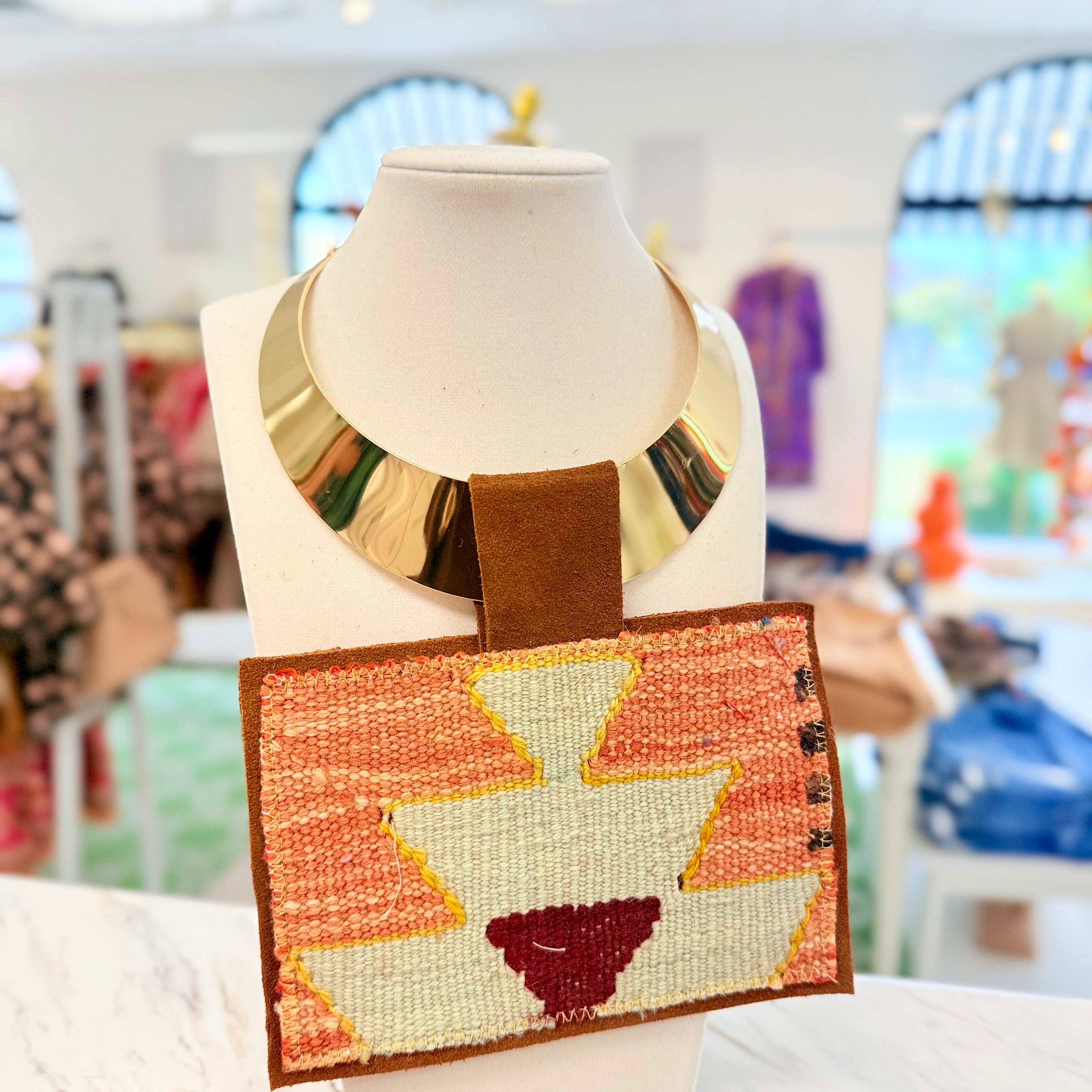 ORIJINAL Brass Pendant Necklace - Peach/Sage/Maroon Patch