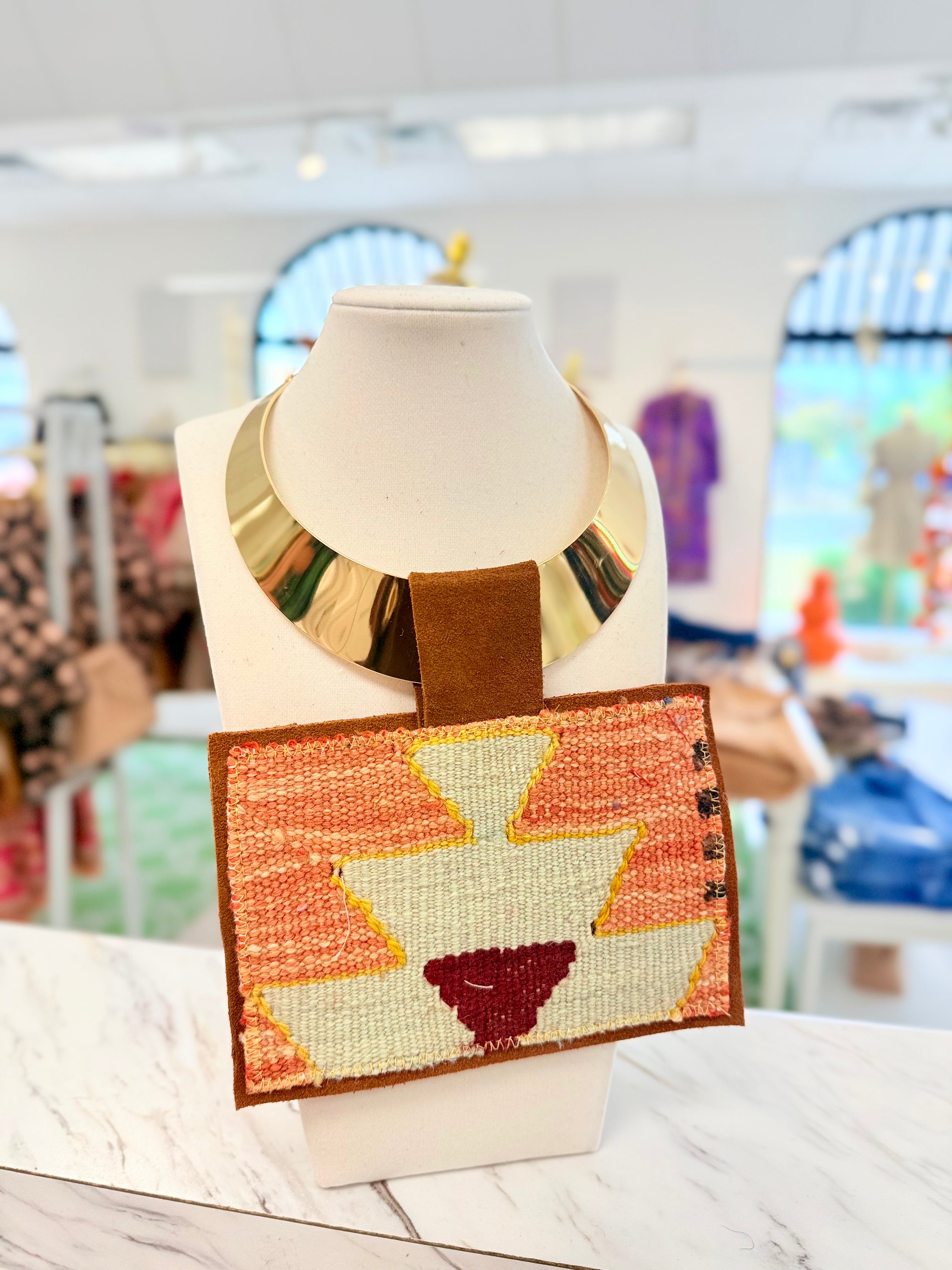 ORIJINAL Brass Pendant Necklace - Peach/Sage/Maroon Patch