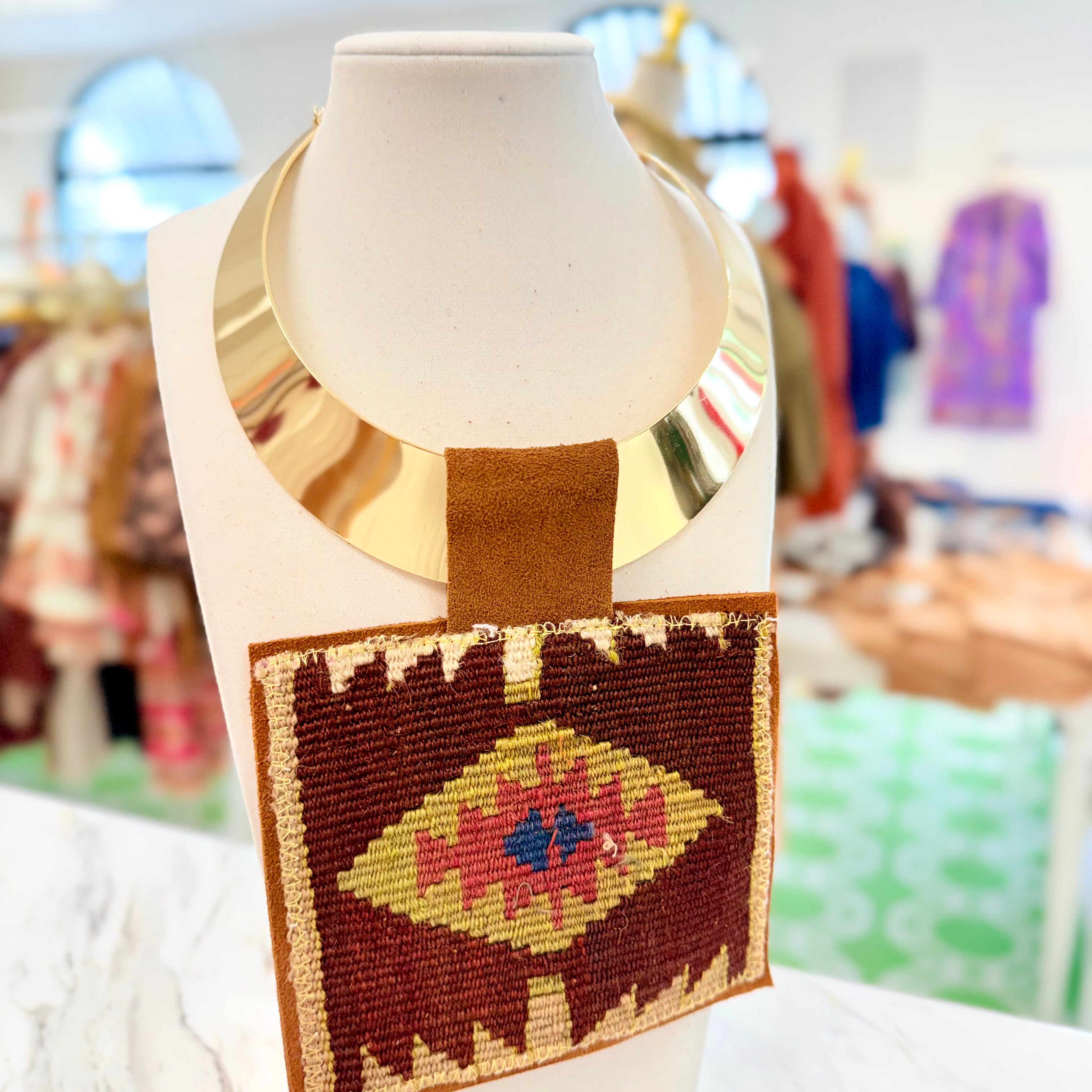 ORIJINAL Brass Pendant Necklace - Brown/Olive/Red Patch