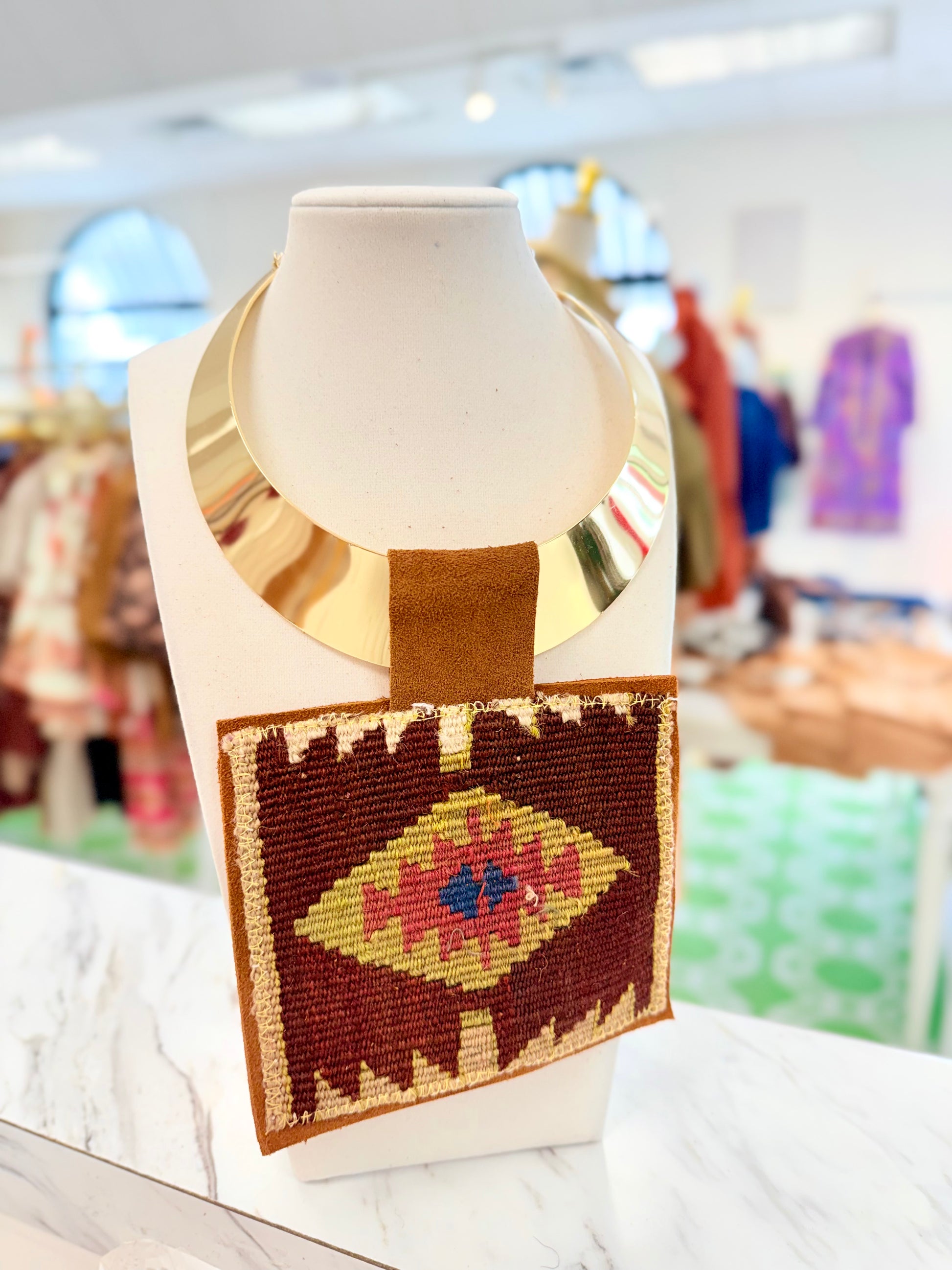 ORIJINAL Brass Pendant Necklace - Brown/Olive/Red Patch