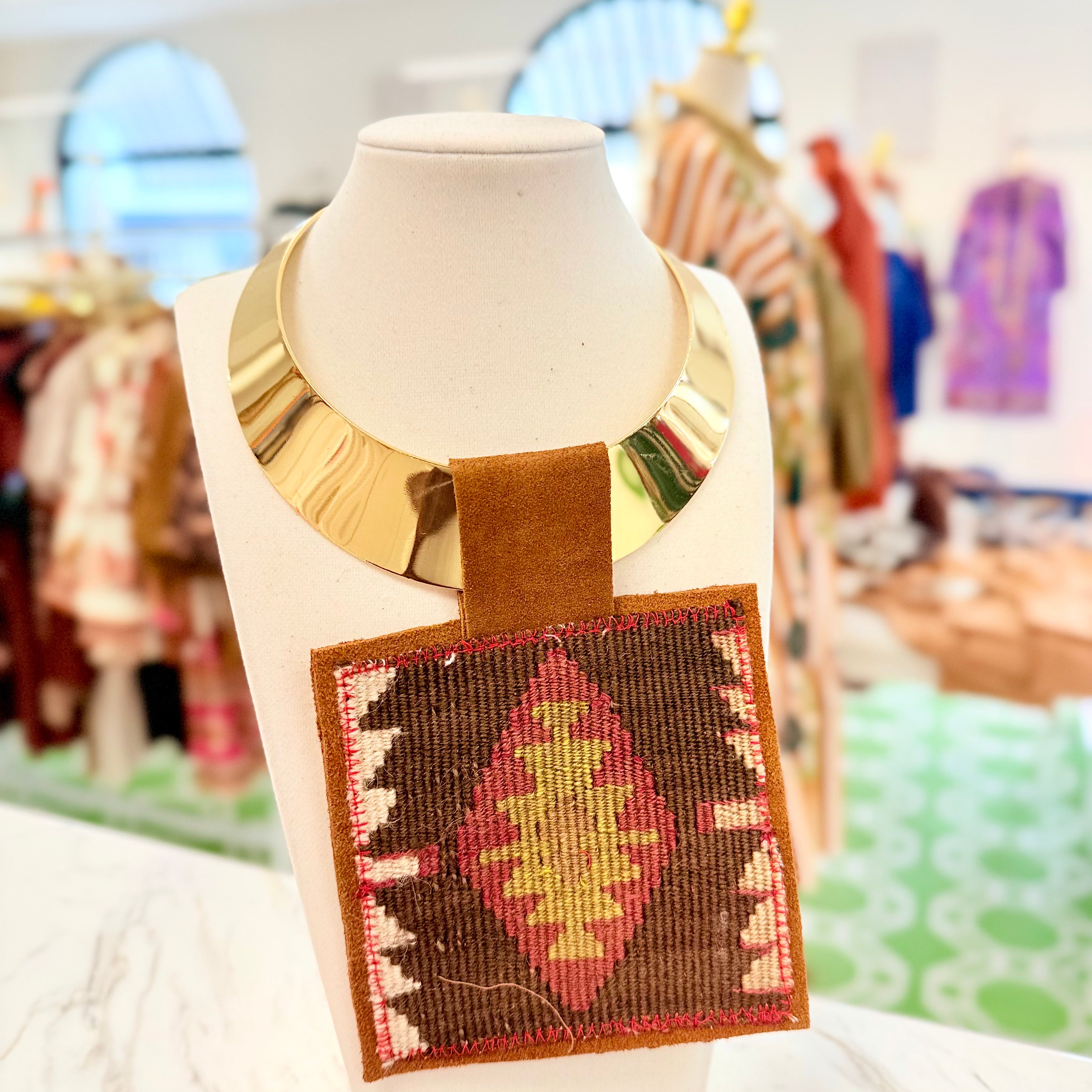 ORIJINAL Brass Pendant Necklace - Brown/Red Patch