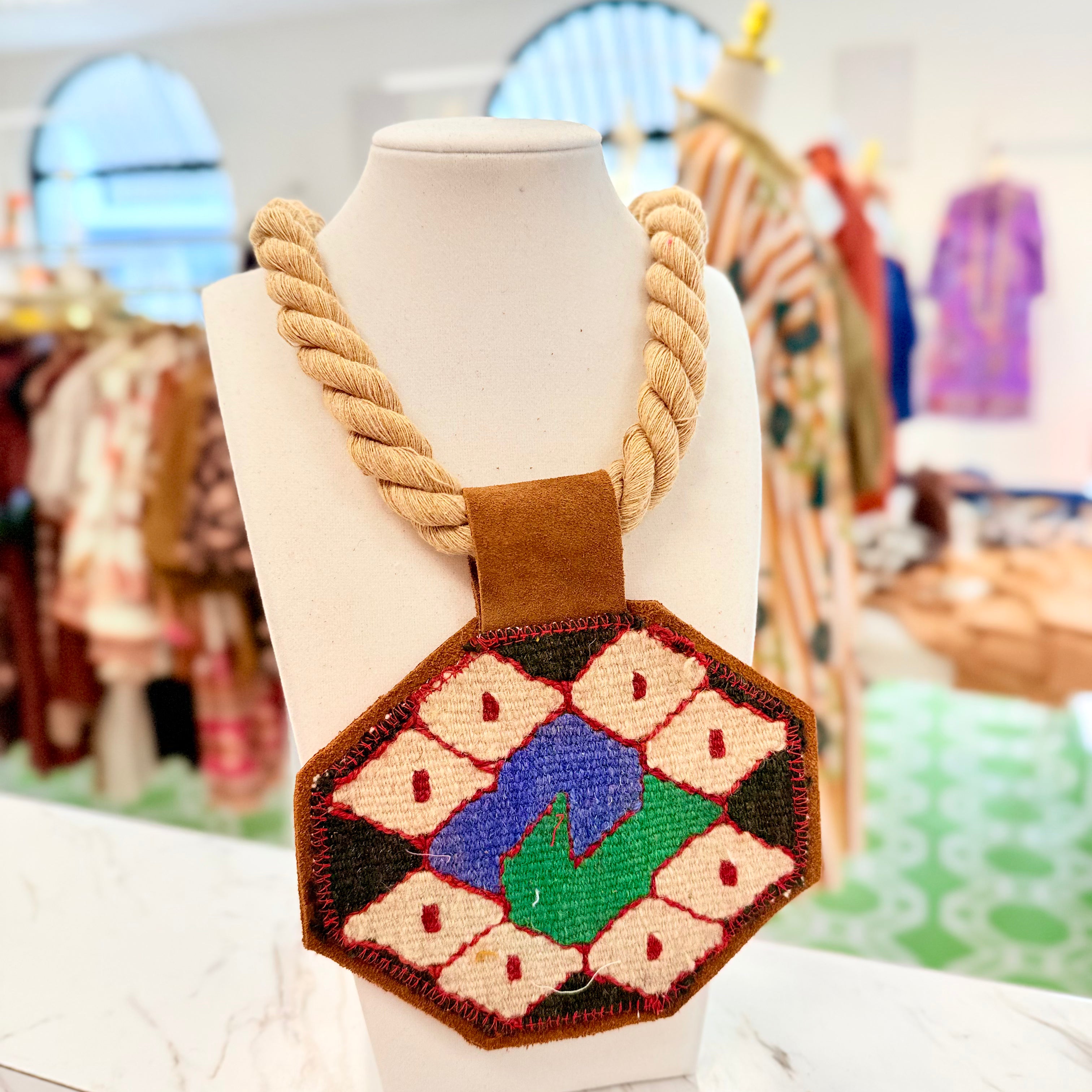 ORIJINAL Rope Pendant Necklace - Red/Green/Blue Patch