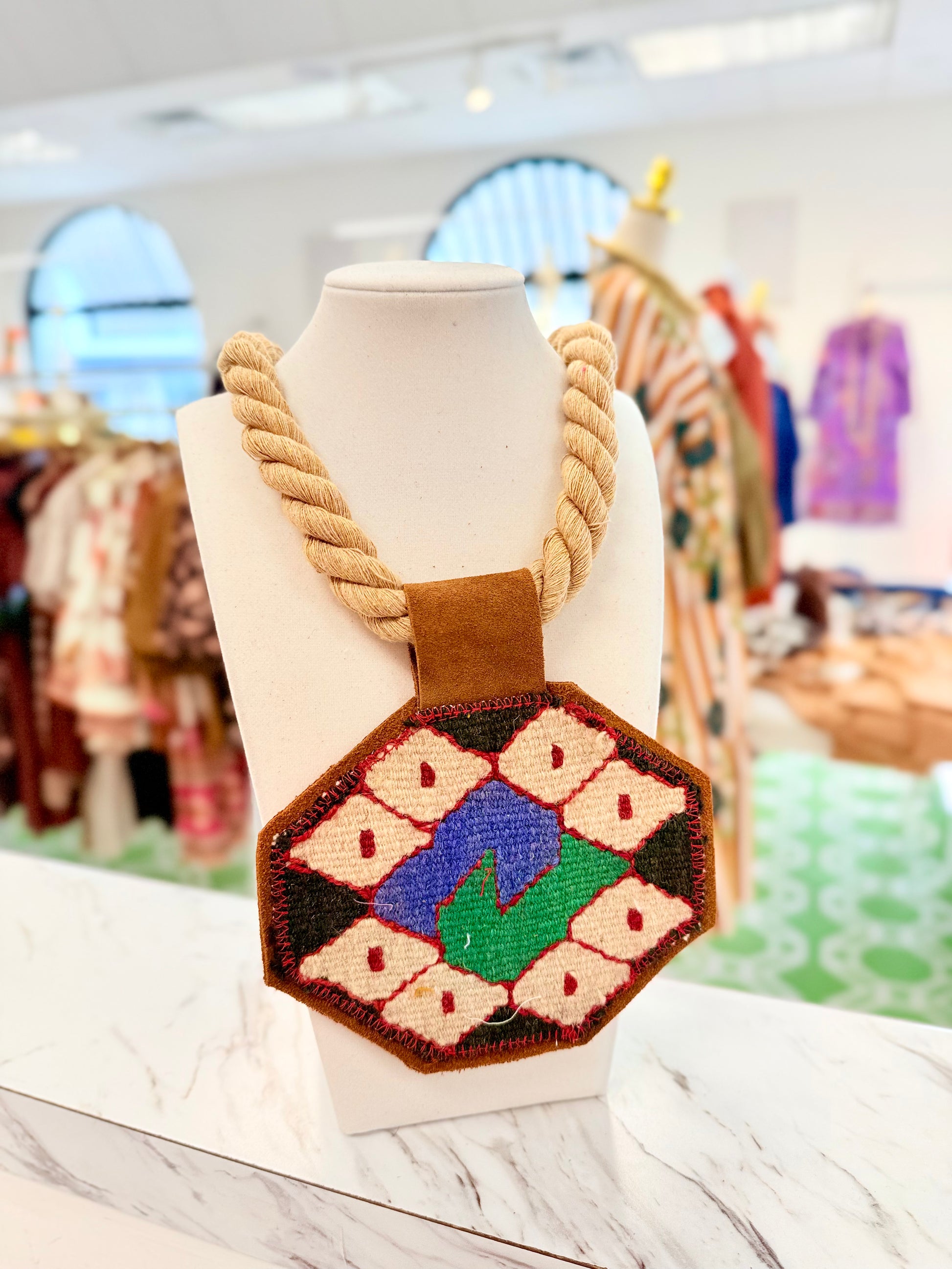 ORIJINAL Rope Pendant Necklace - Red/Green/Blue Patch