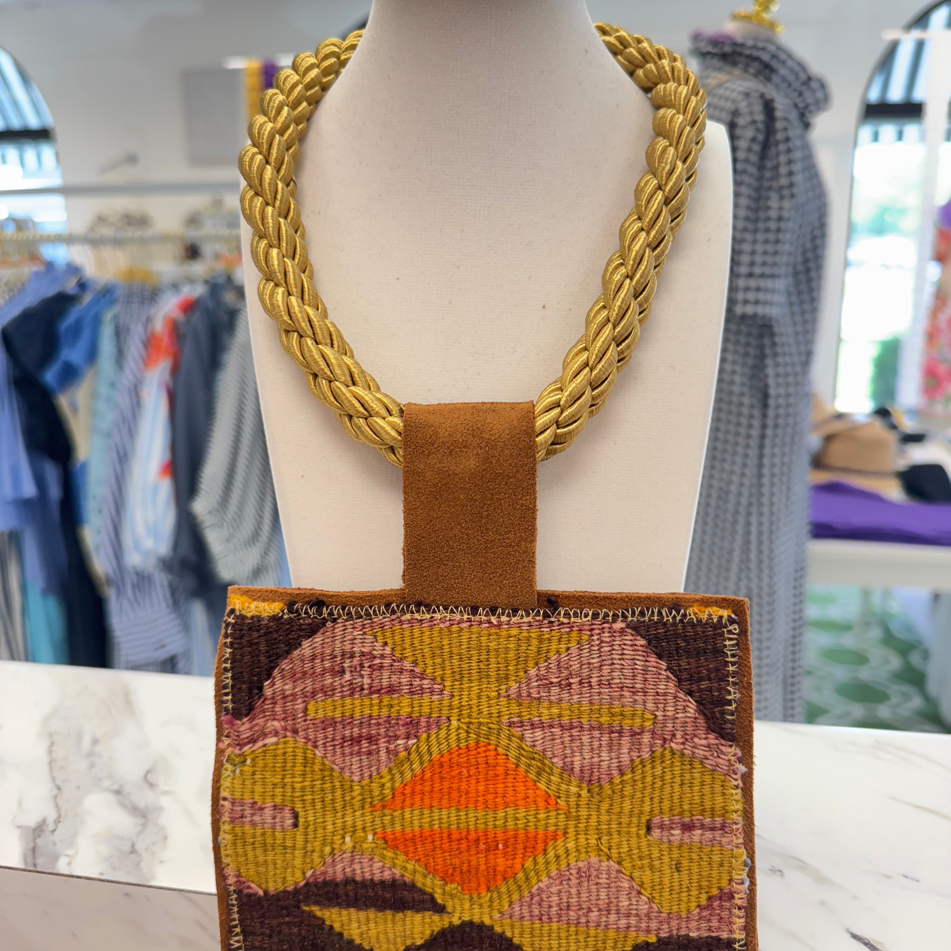 ORIJINAL Gold Rope Necklace - Brown, Yellow, Orange, Pink Patch