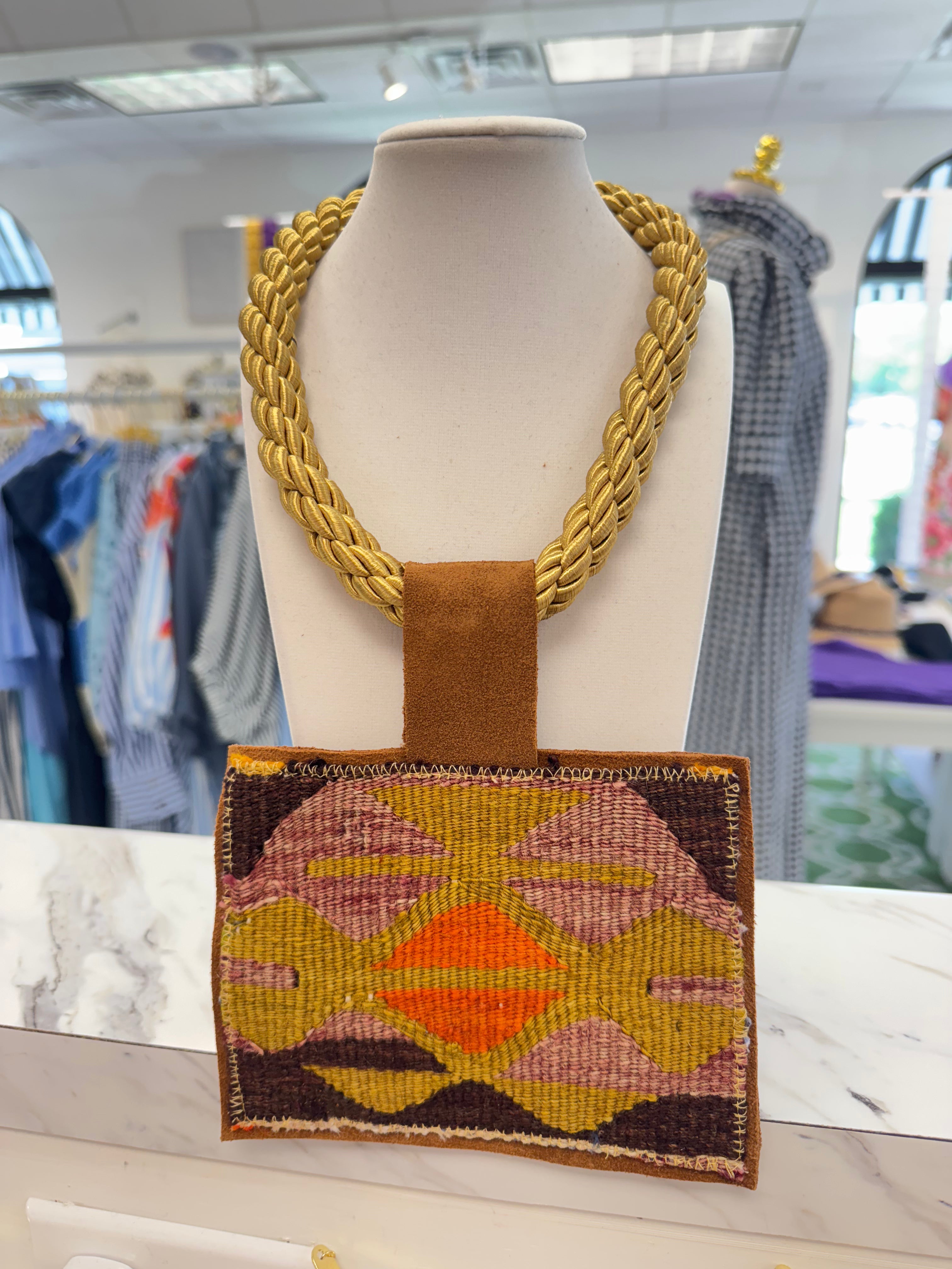 ORIJINAL Gold Rope Necklace - Brown, Yellow, Orange, Pink Patch