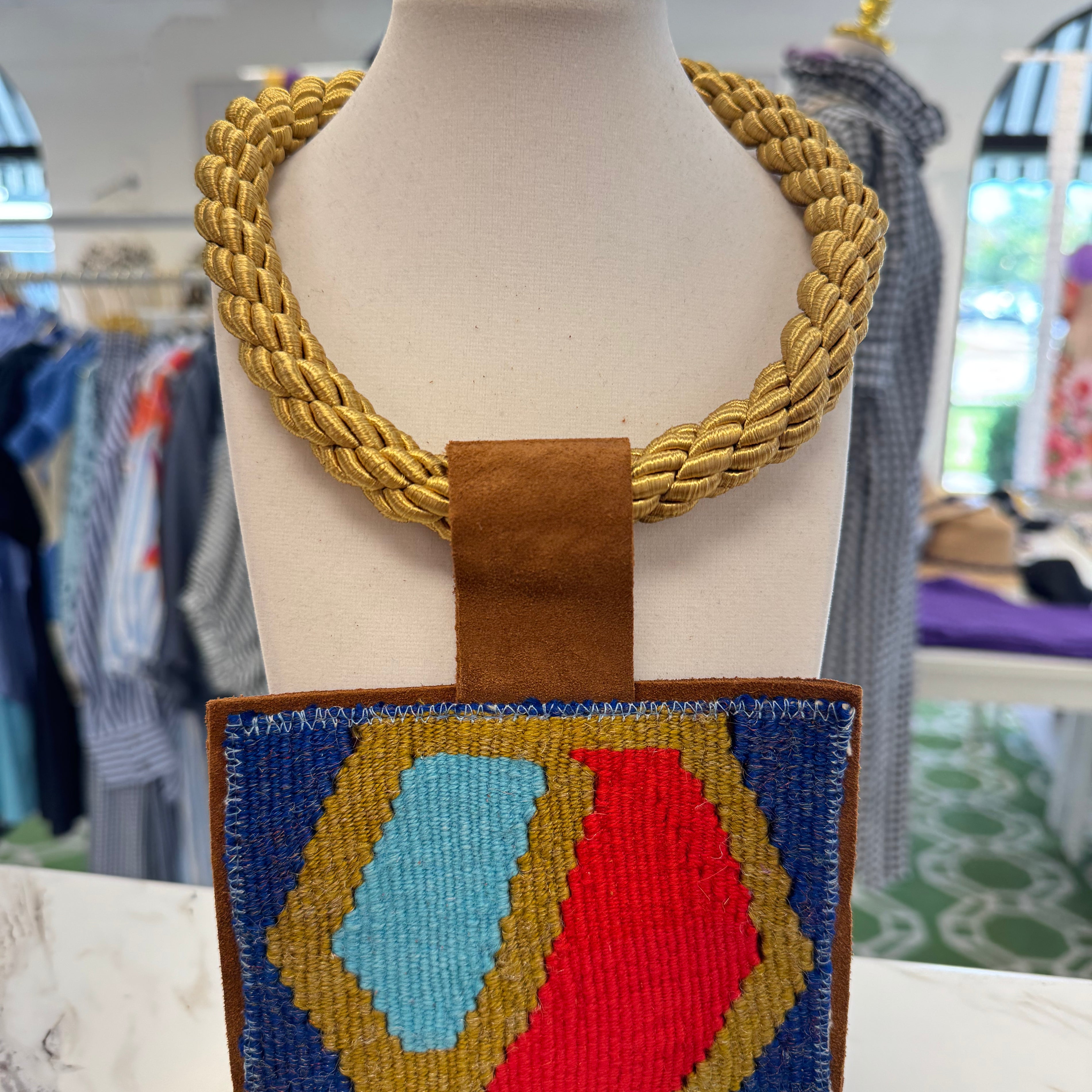 ORIJINAL Gold Rope Necklace - Blue, Brown, Red Patch