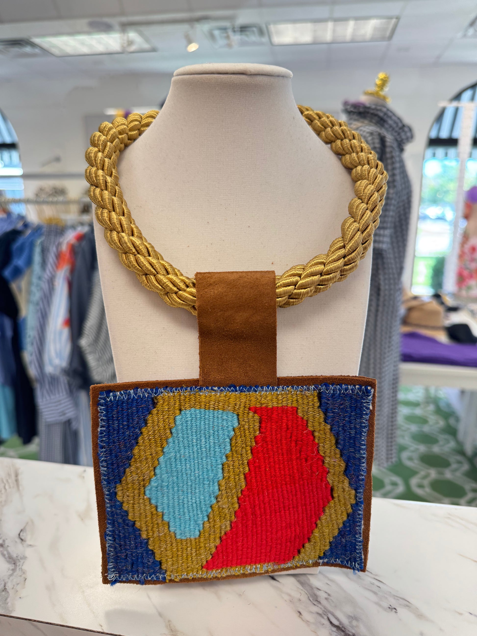 ORIJINAL Gold Rope Necklace - Blue, Brown, Red Patch