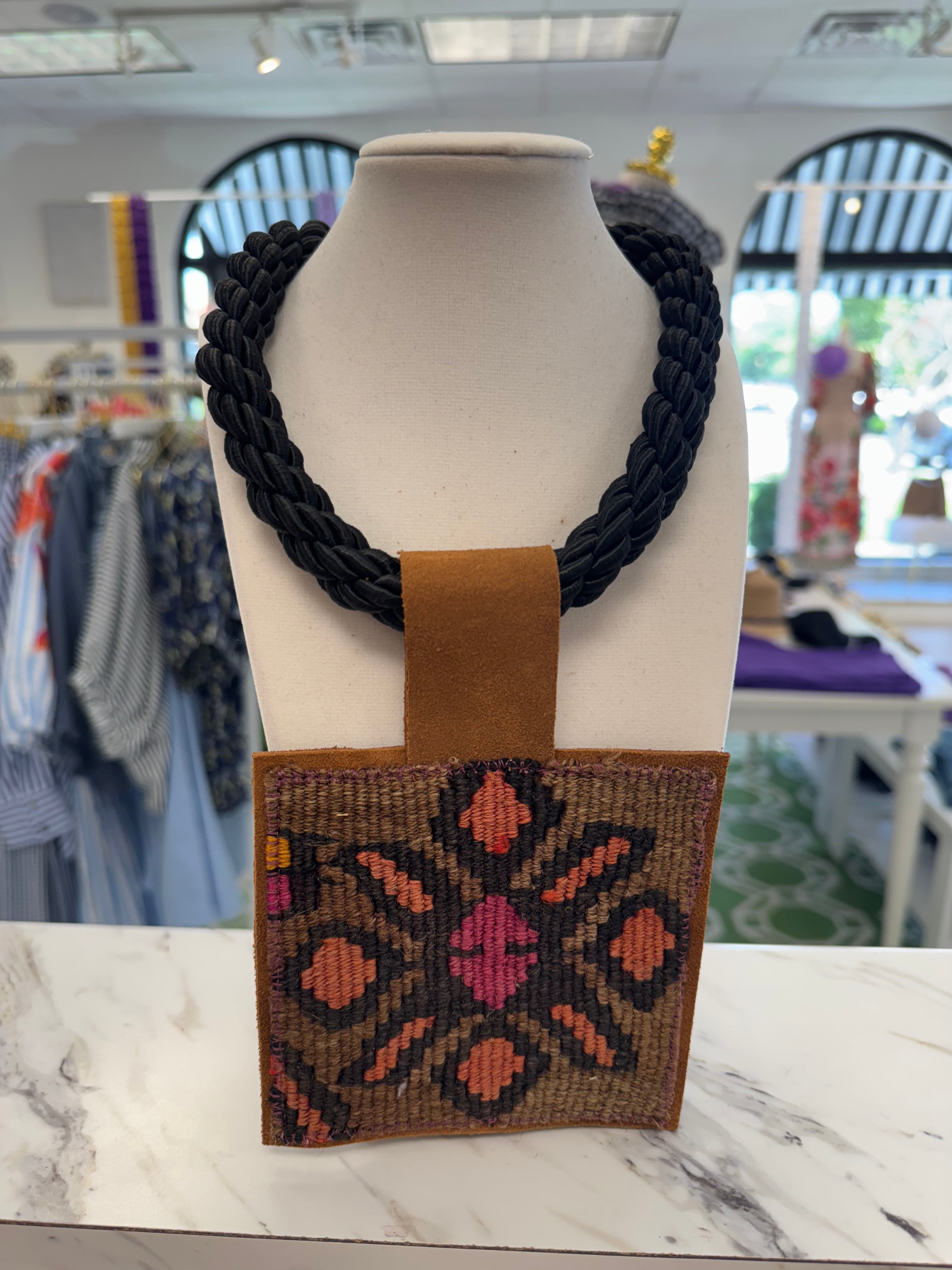 ORIJINAL Black Rope Necklace - Brown,Orange,Pink Patch