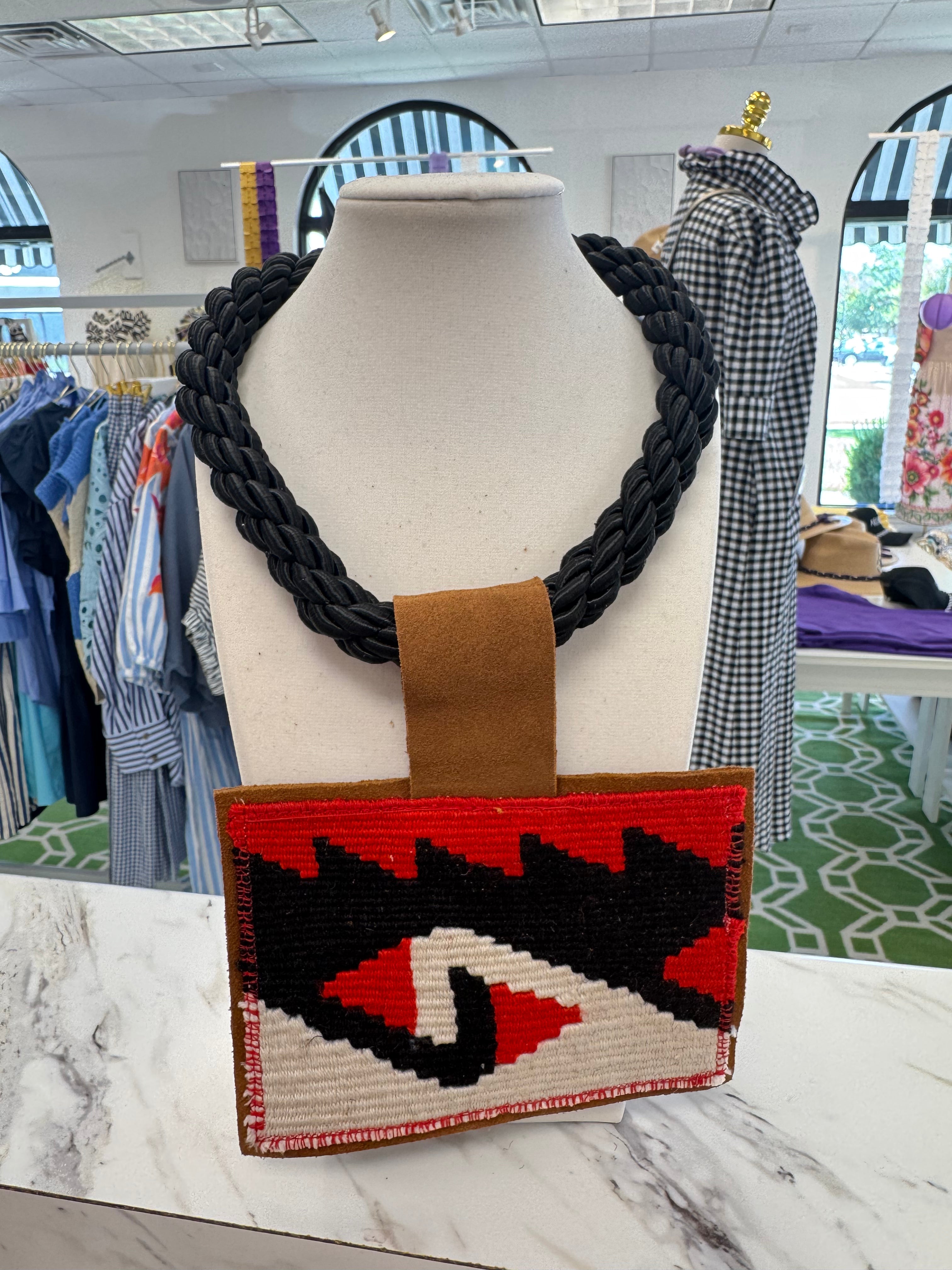 ORIJINAL Black Rope Necklace - Red/Black/White Patch