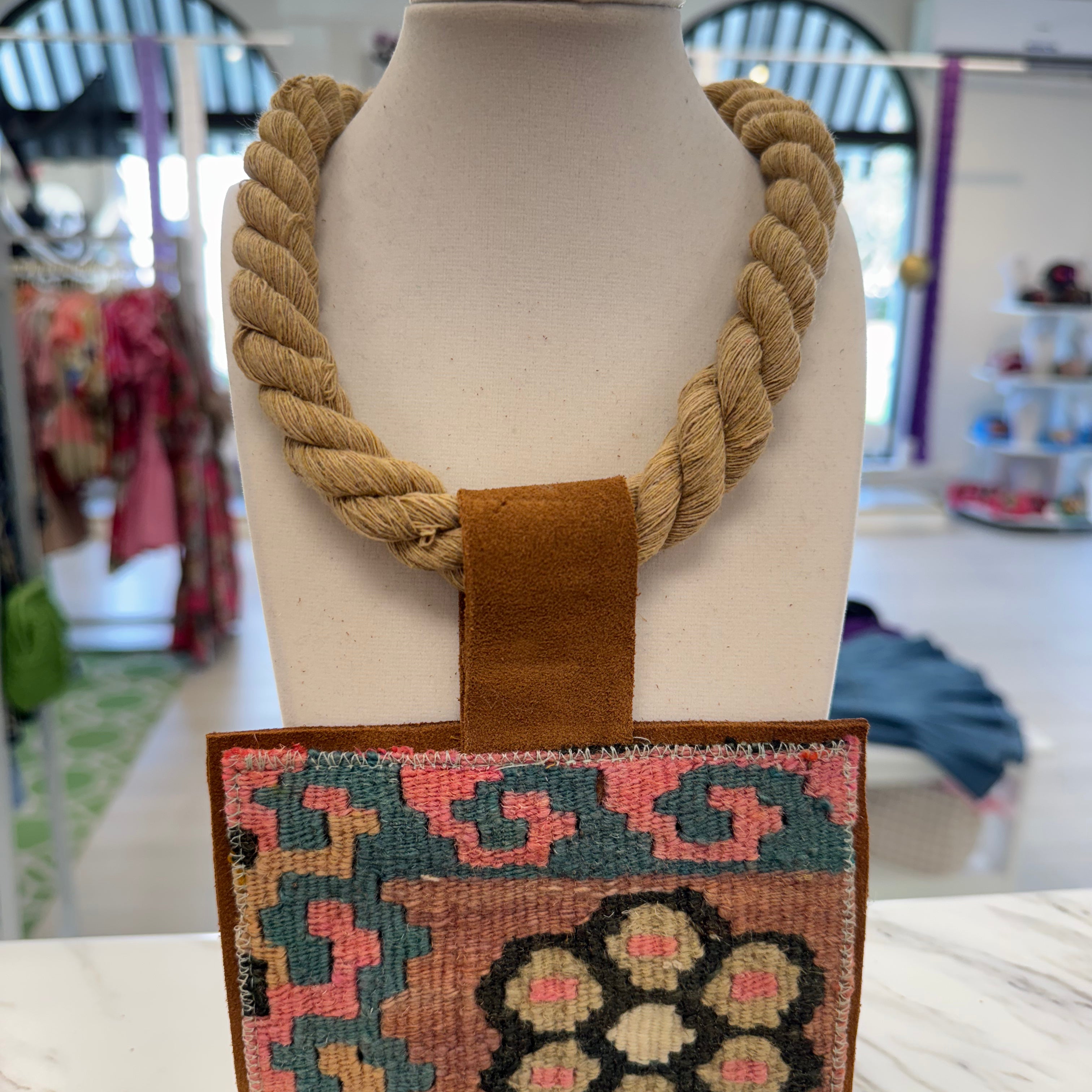 ORIJINAL Rope Necklace - Pink, Teal, Brown Patch