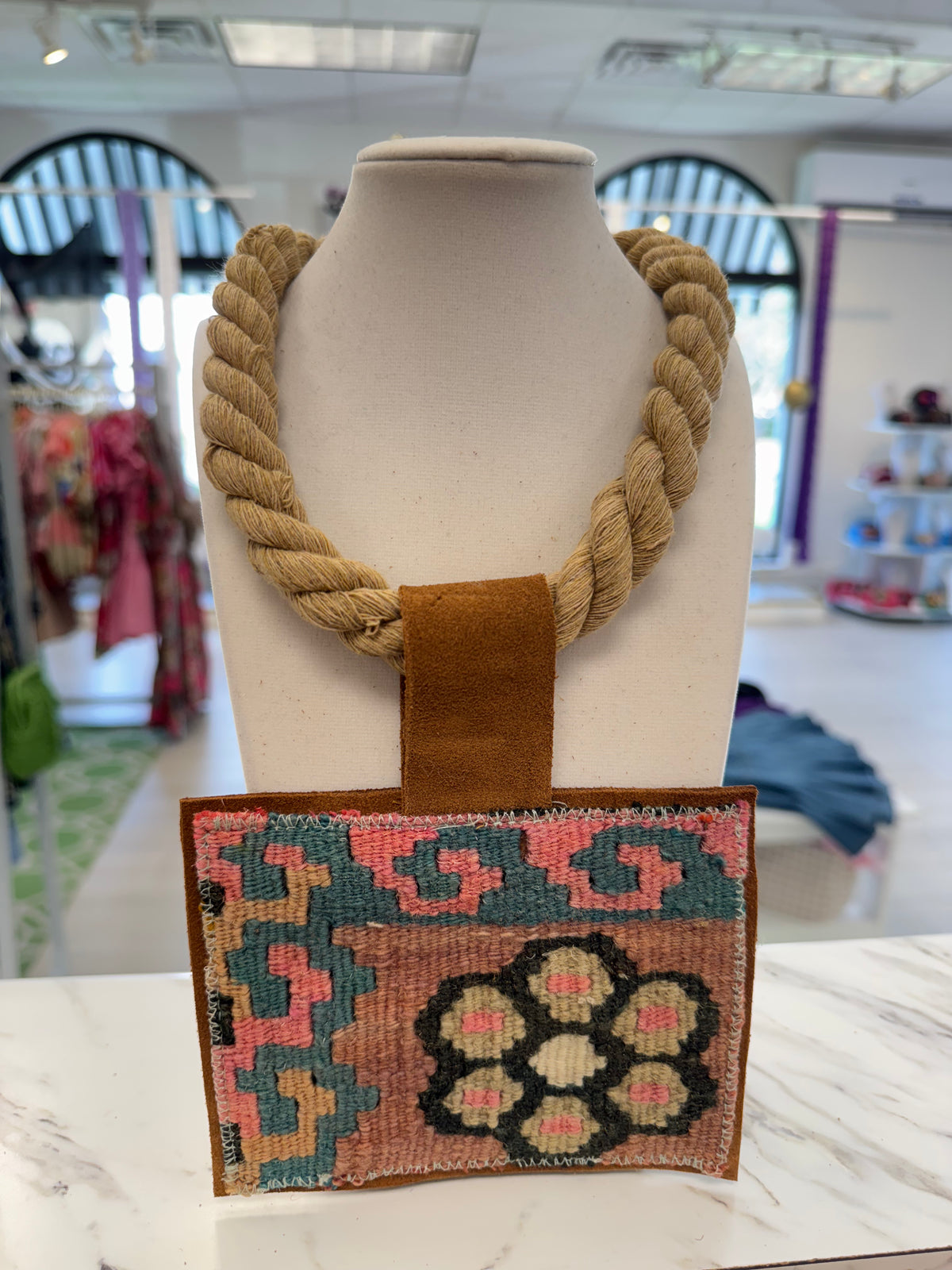 ORIJINAL Rope Necklace - Pink, Teal, Brown Patch