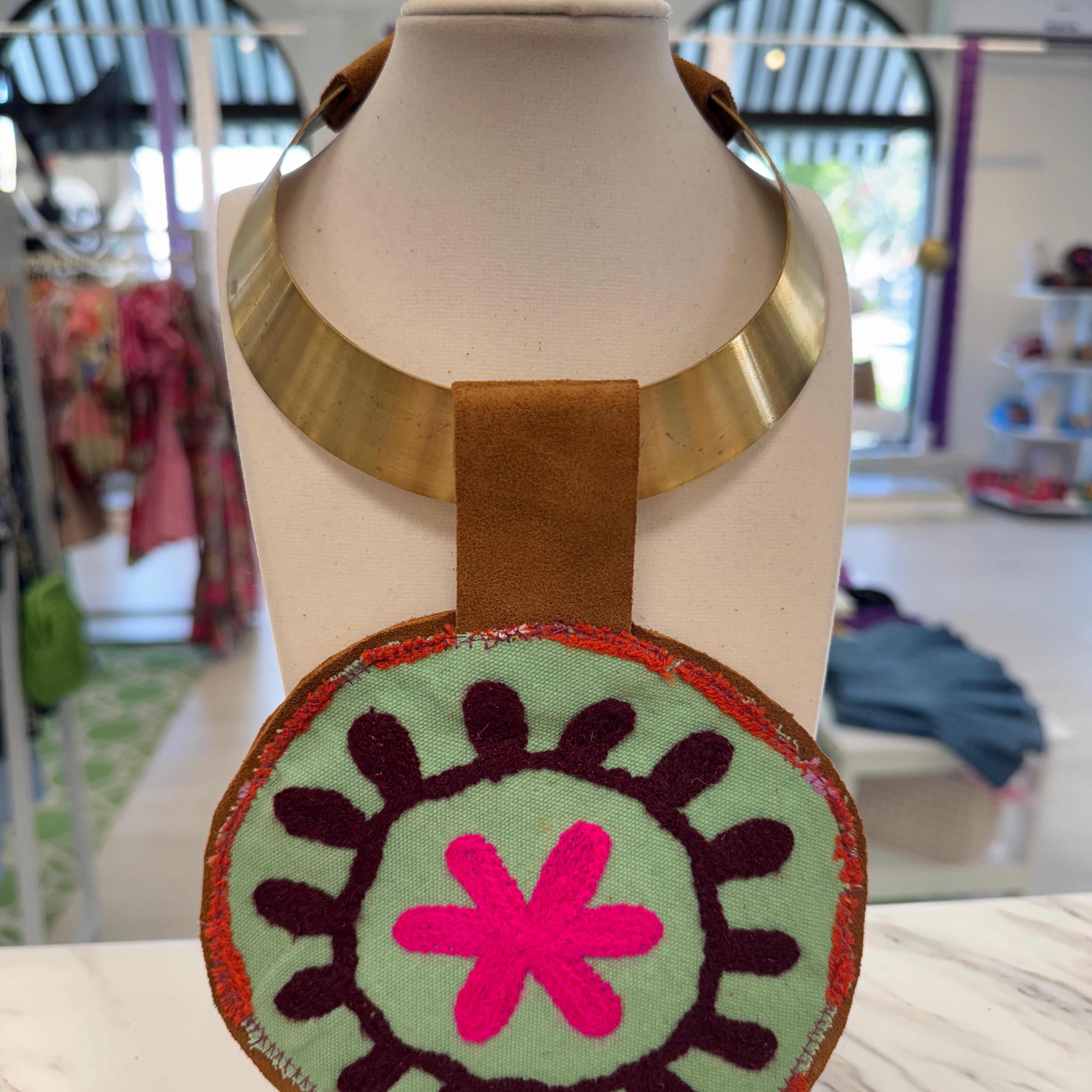 ORIJINAL Brass Pendant Necklace - Pink. Maroon, Seafoam  Patch