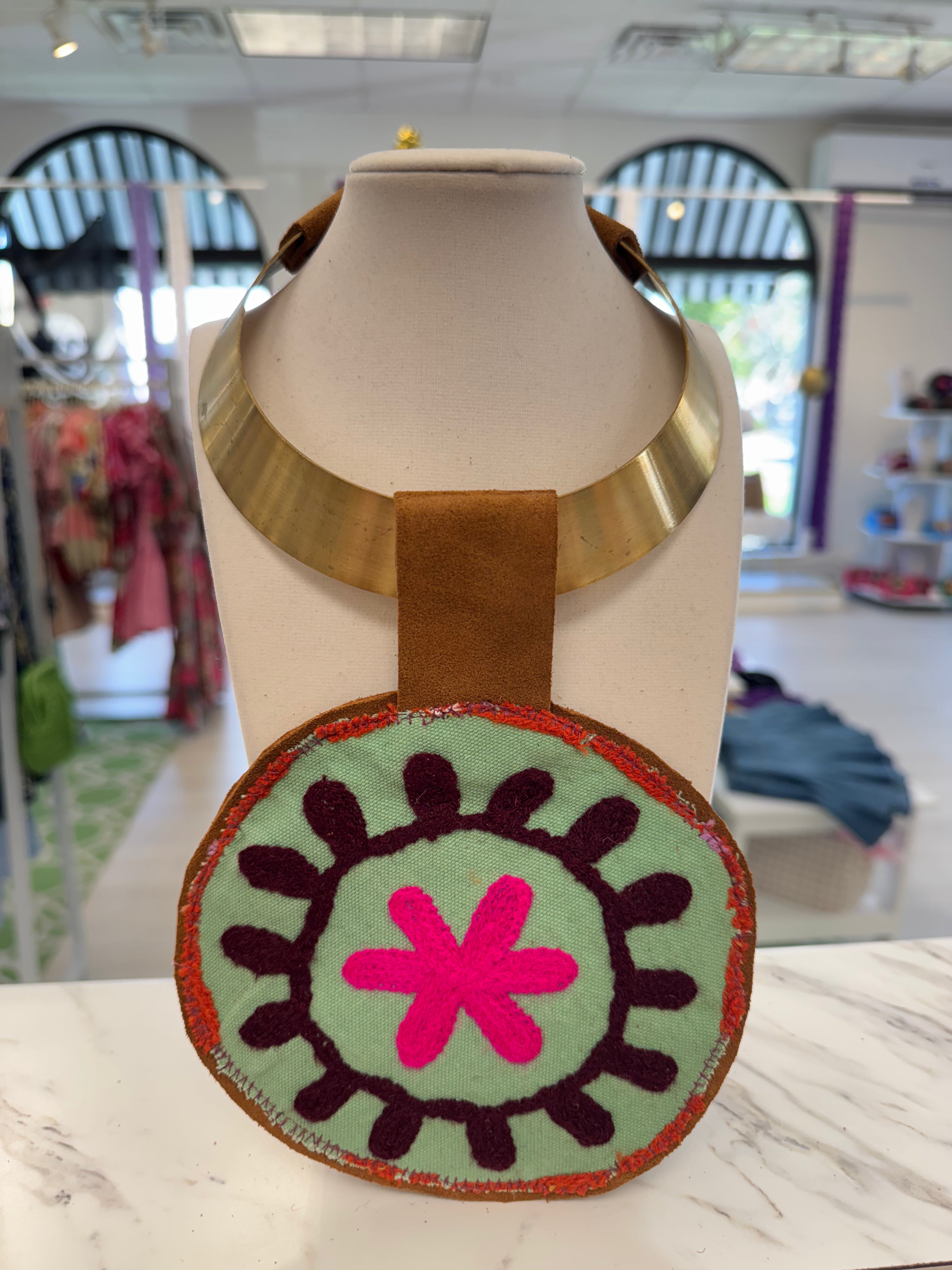 ORIJINAL Brass Pendant Necklace - Pink. Maroon, Seafoam  Patch
