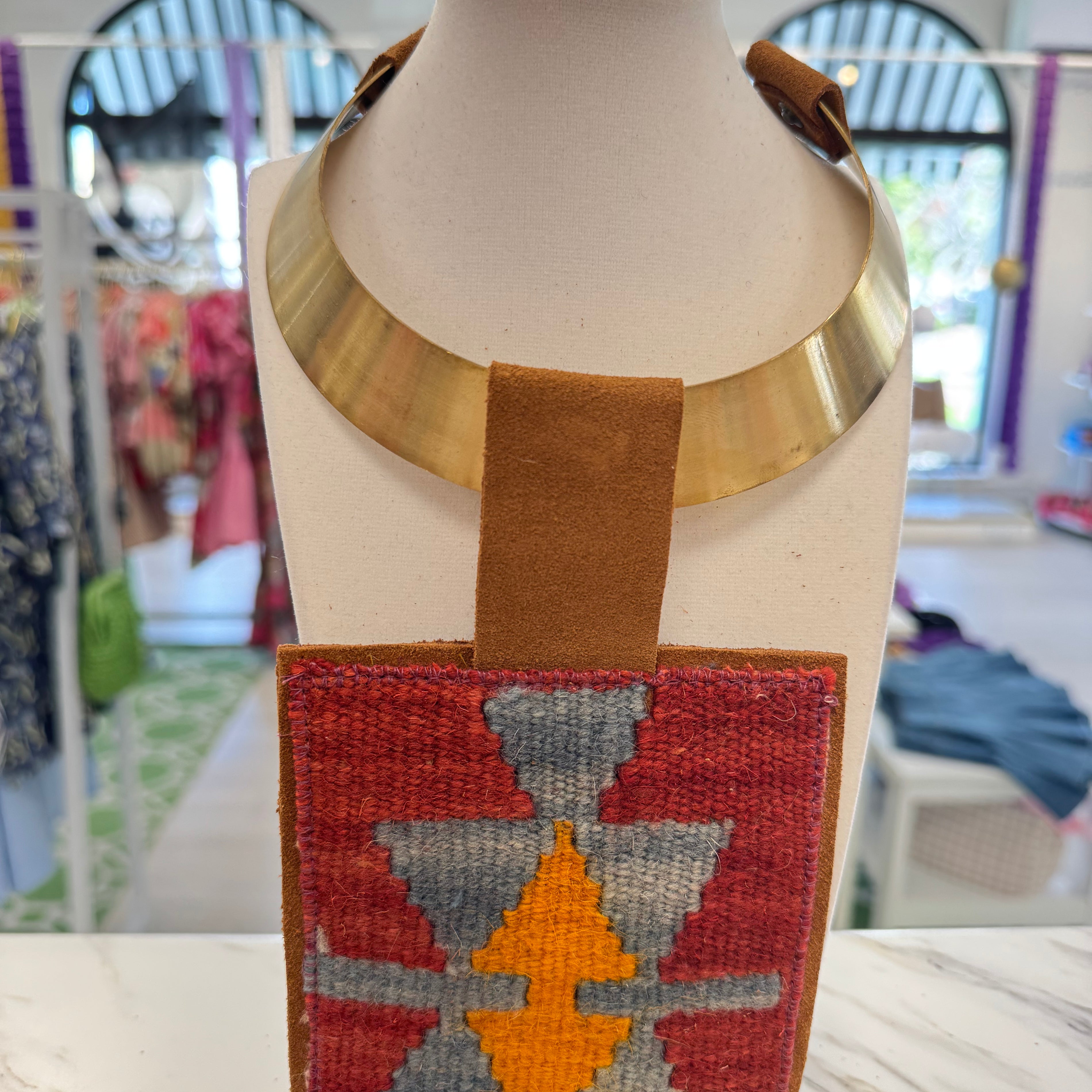 ORIJINAL Brass Pendant Necklace - Red, Blue, Orange Patch