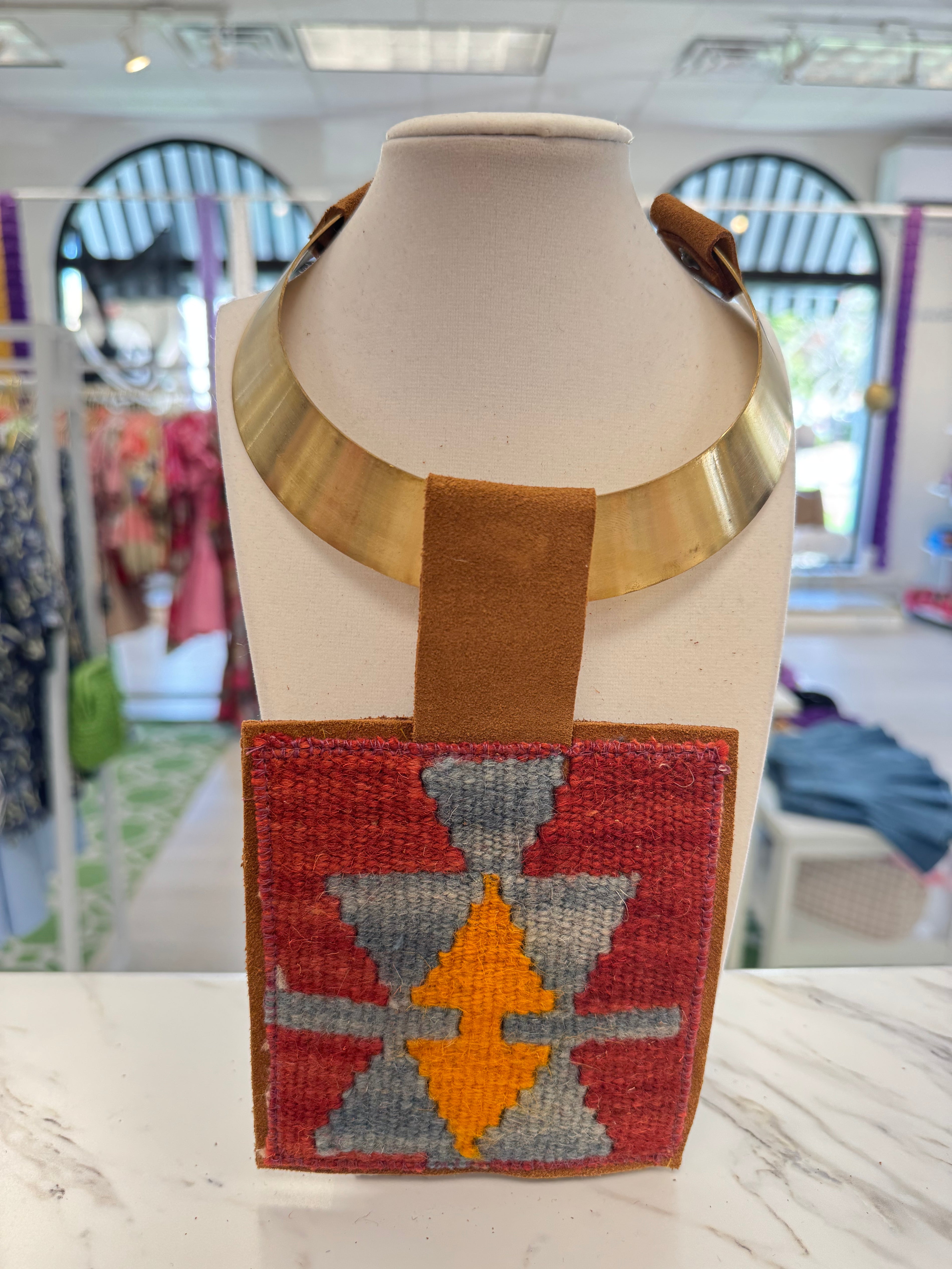 ORIJINAL Brass Pendant Necklace - Red, Blue, Orange Patch