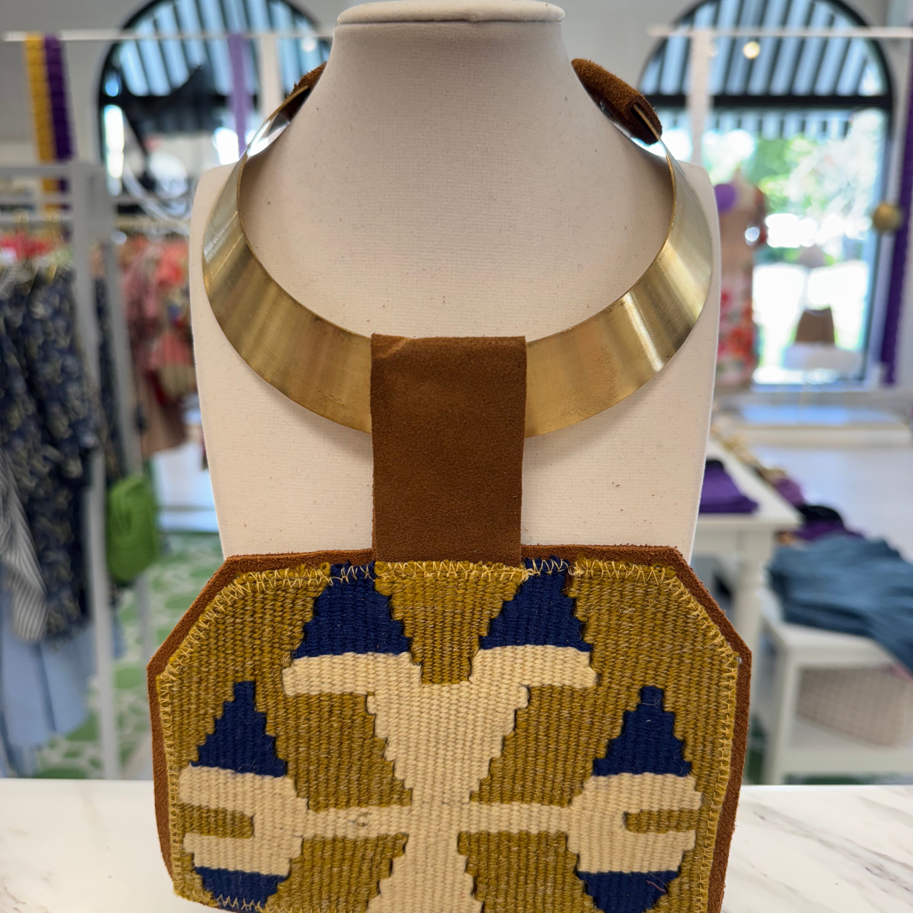 ORIJINAL Brass Pendant Necklace - Yellow, Blue, White Patch