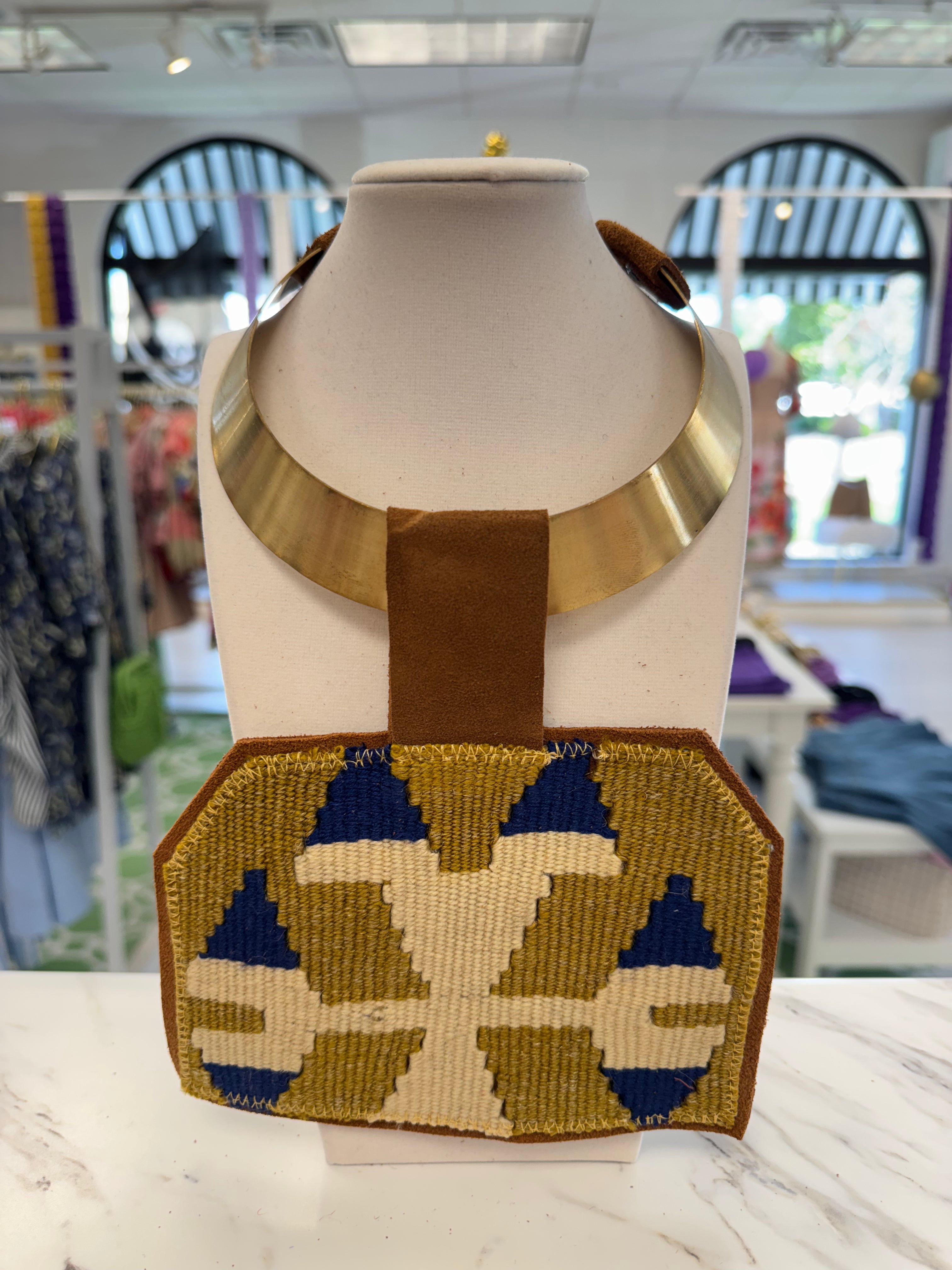 ORIJINAL Brass Pendant Necklace - Yellow, Blue, White Patch