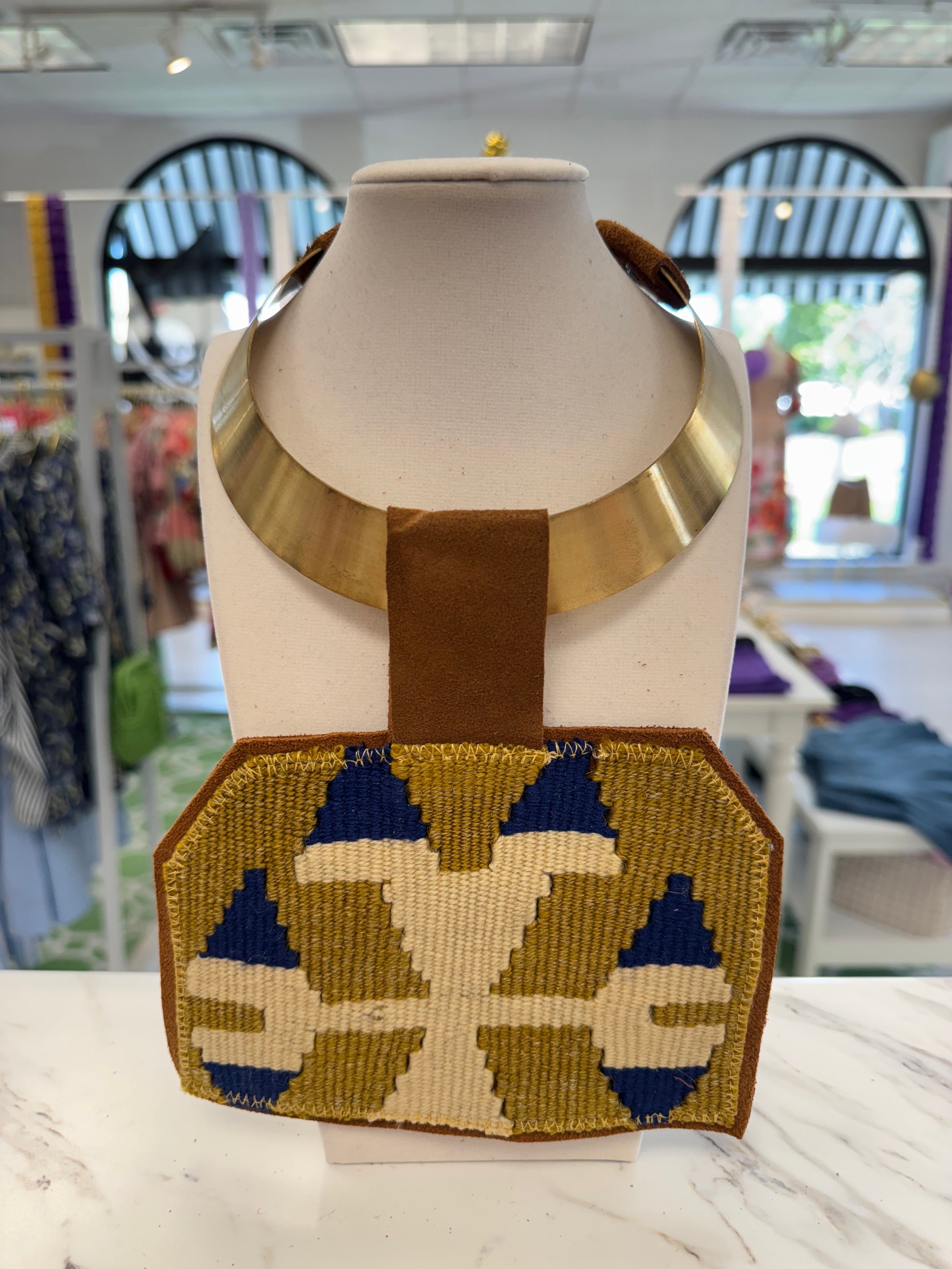 ORIJINAL Brass Pendant Necklace - Yellow, Blue, White Patch