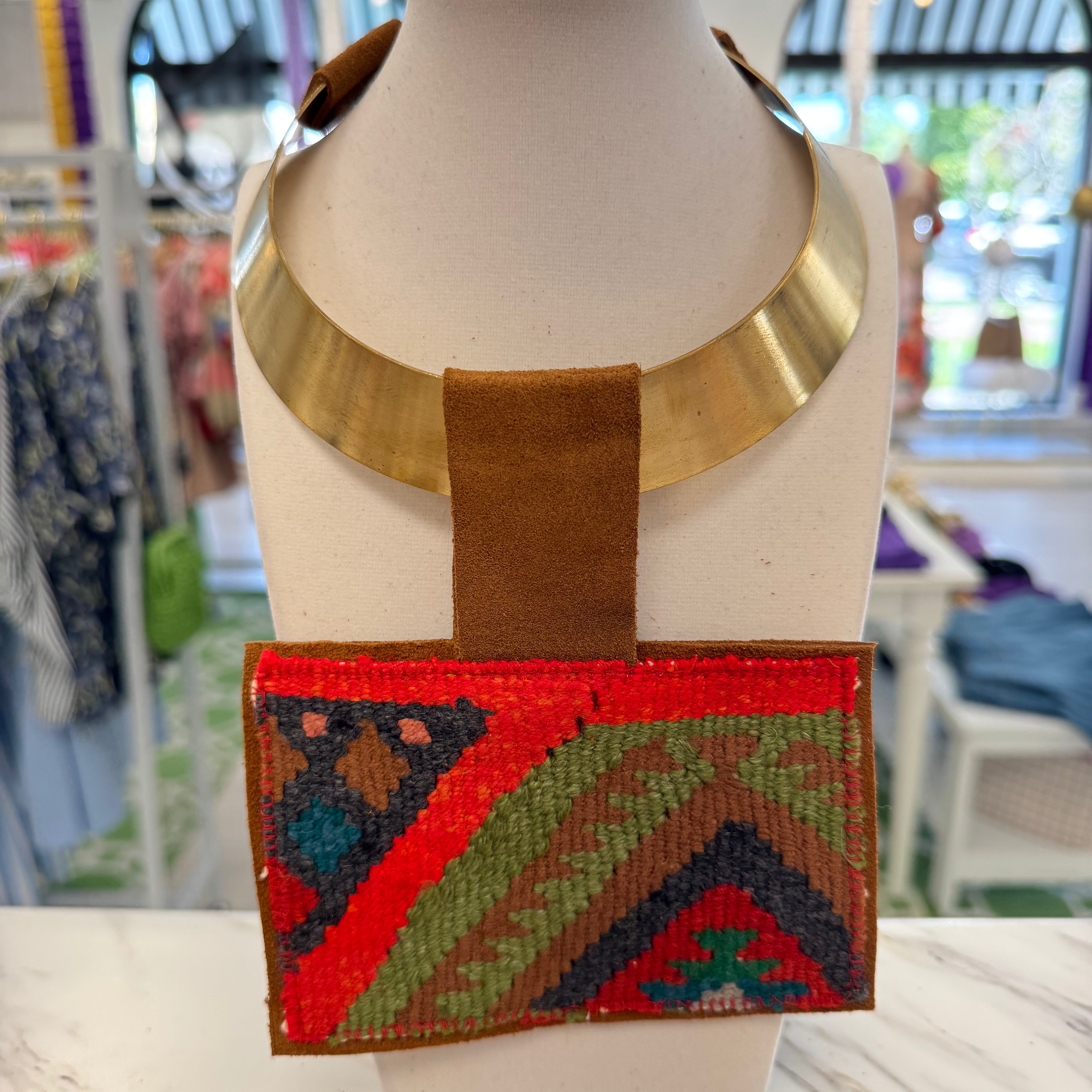 ORIJINAL Brass Pendant Necklace - Red, Orange, Brown Patch