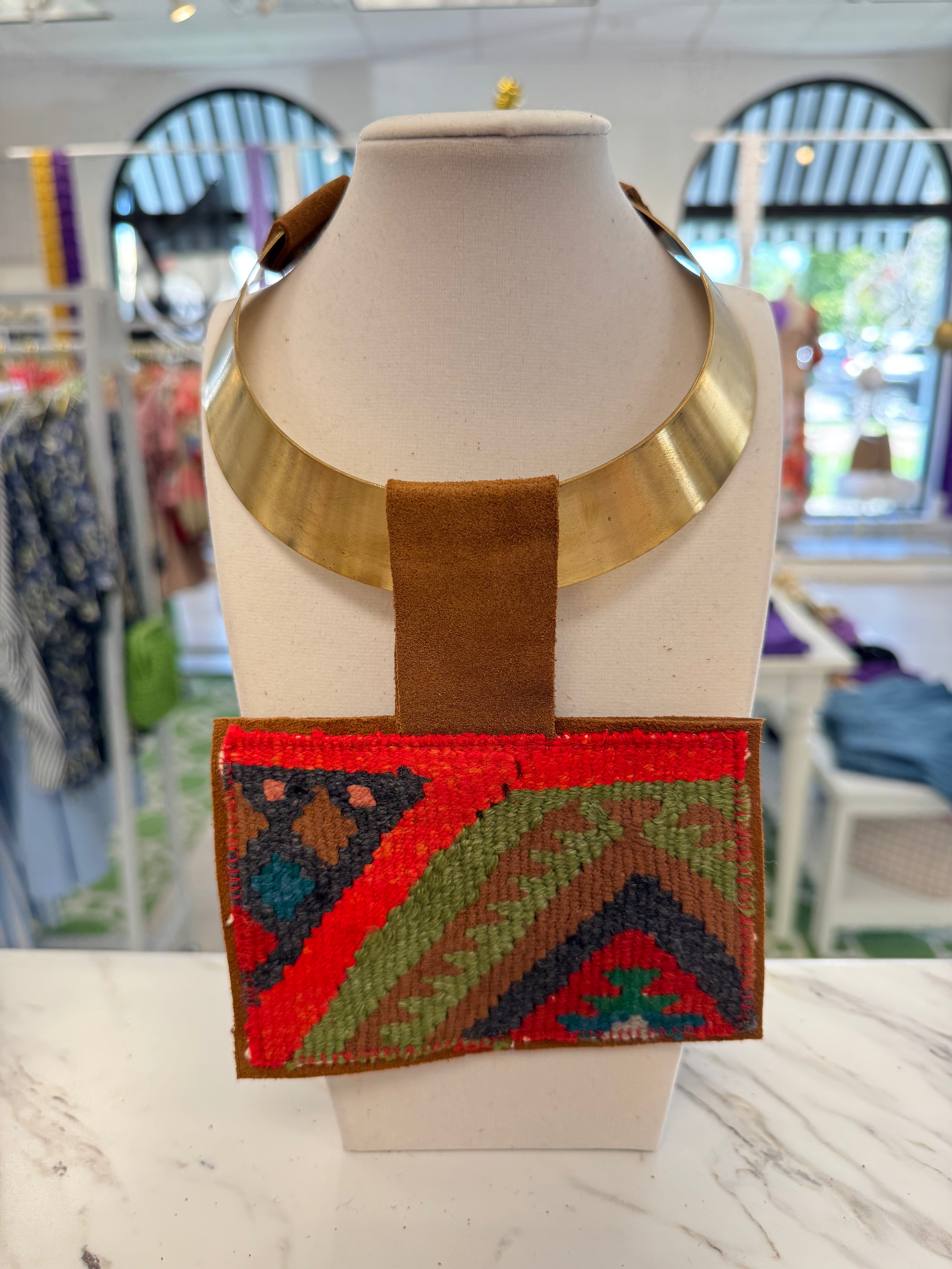 ORIJINAL Brass Pendant Necklace - Red, Orange, Brown Patch