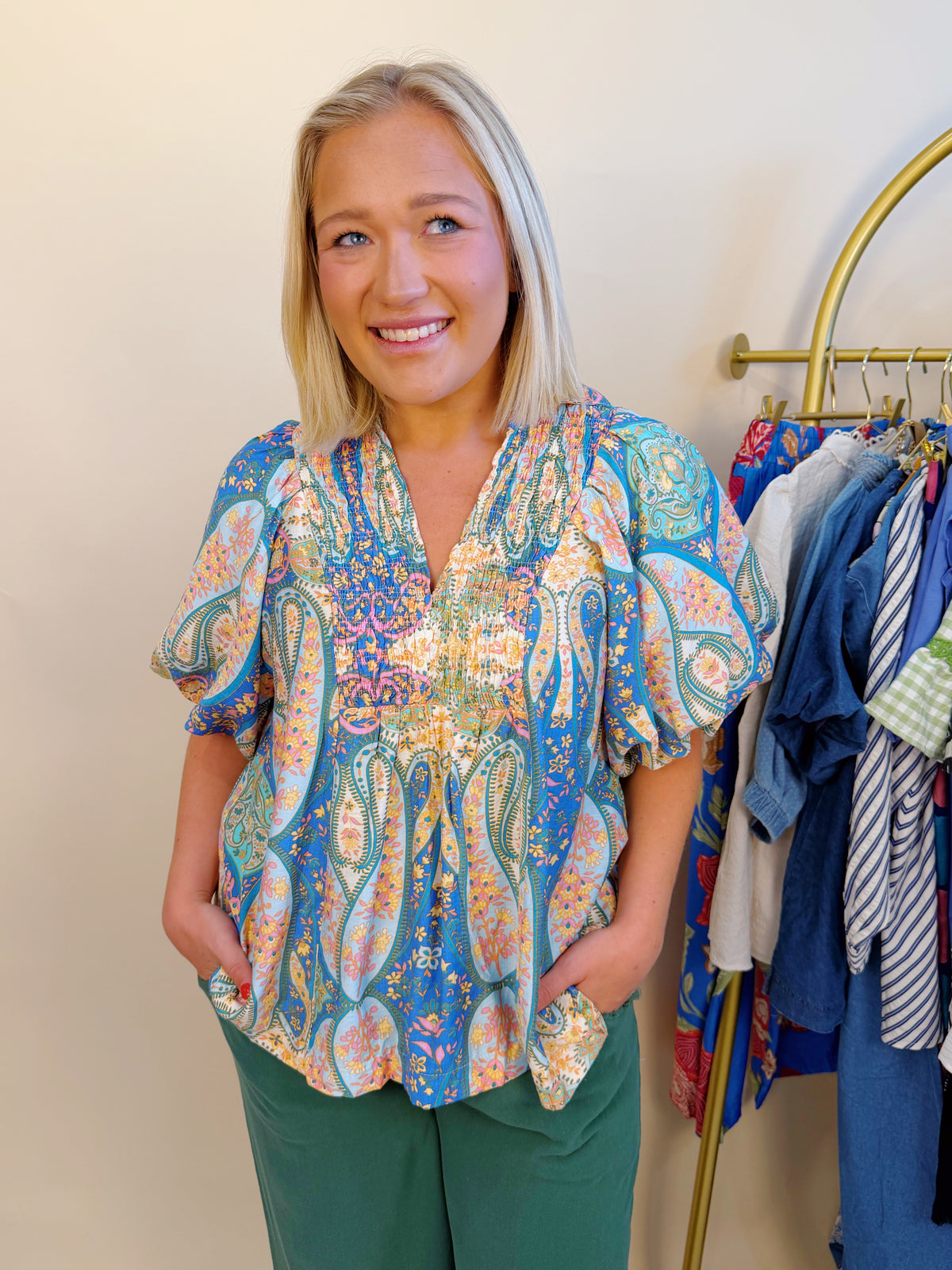 Splash of Color Top in Blue Mix