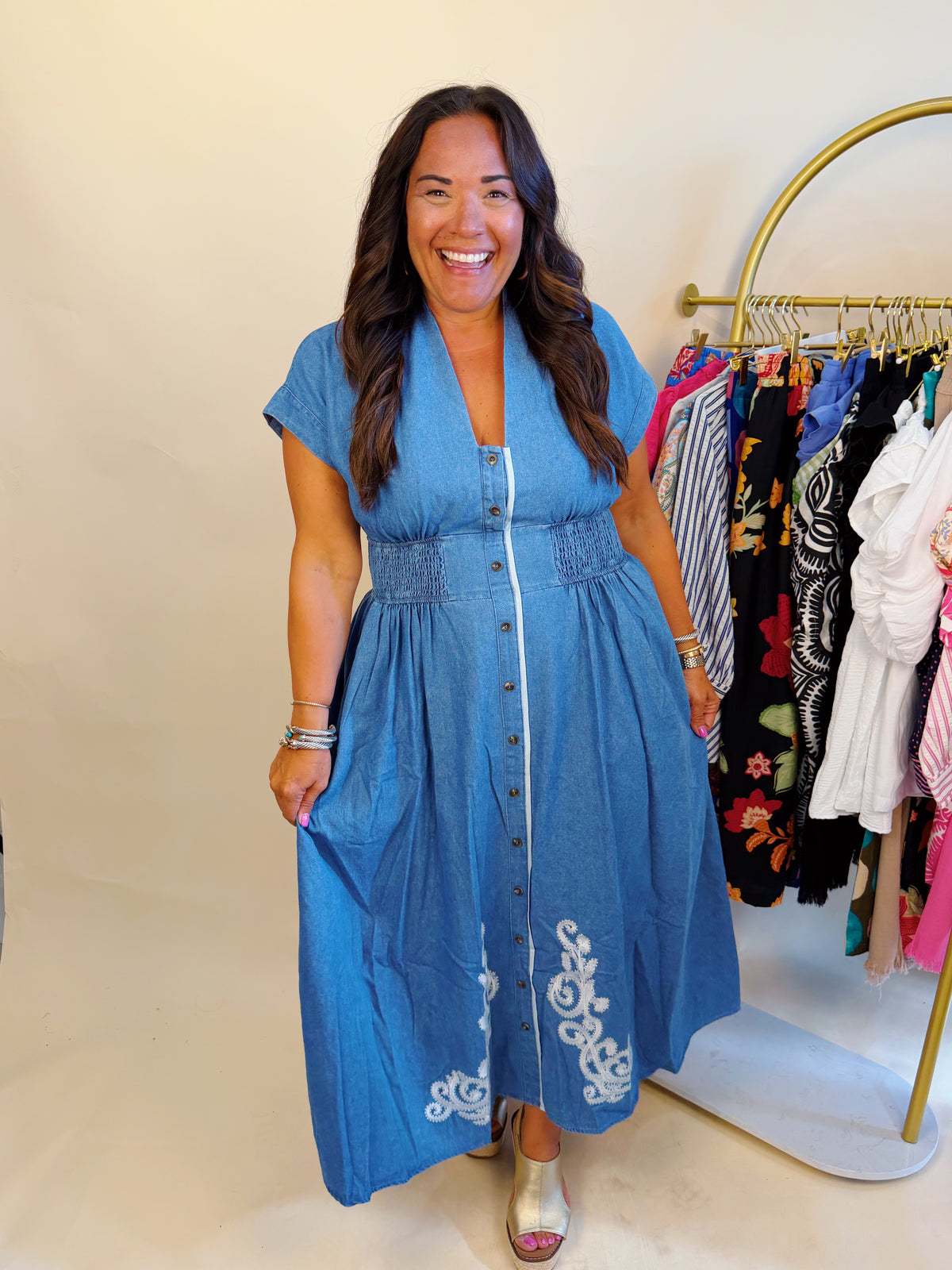 Dallas Embroidered Denim Dress