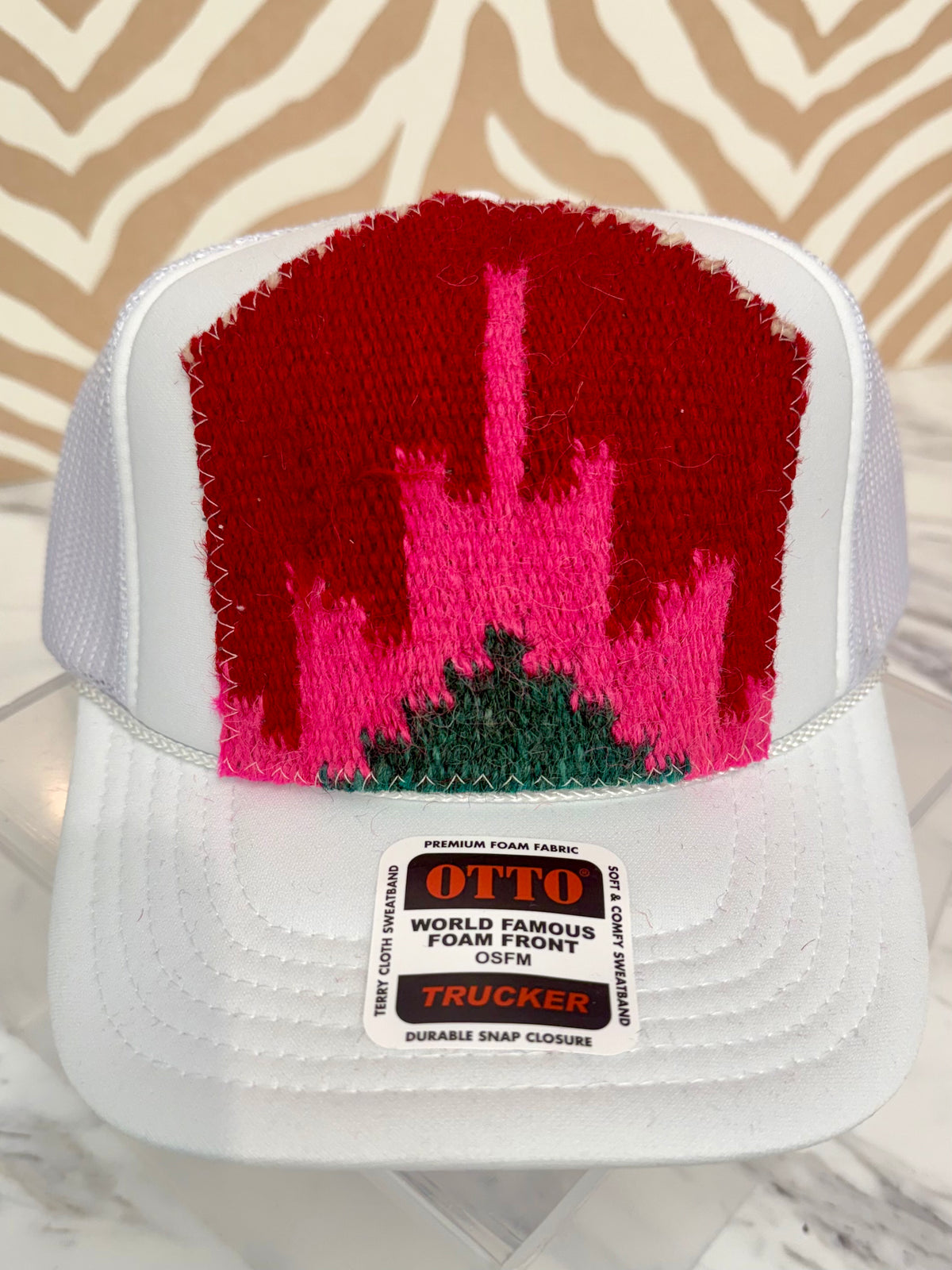 ORIJINAL Trucker Hat in White - Red, Pink, Emerald Patch