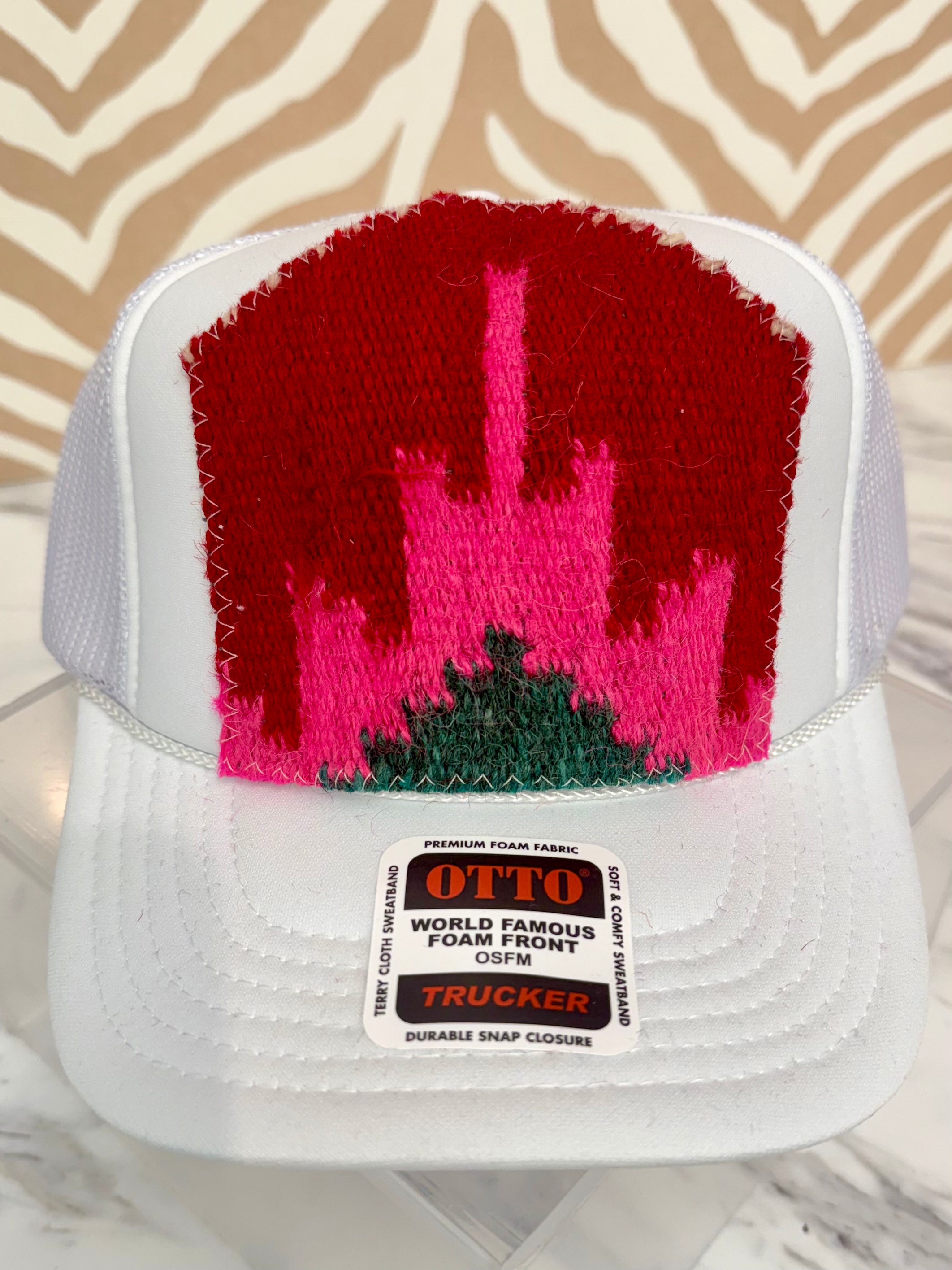 ORIJINAL Trucker Hat in White - Red, Pink, Emerald Patch
