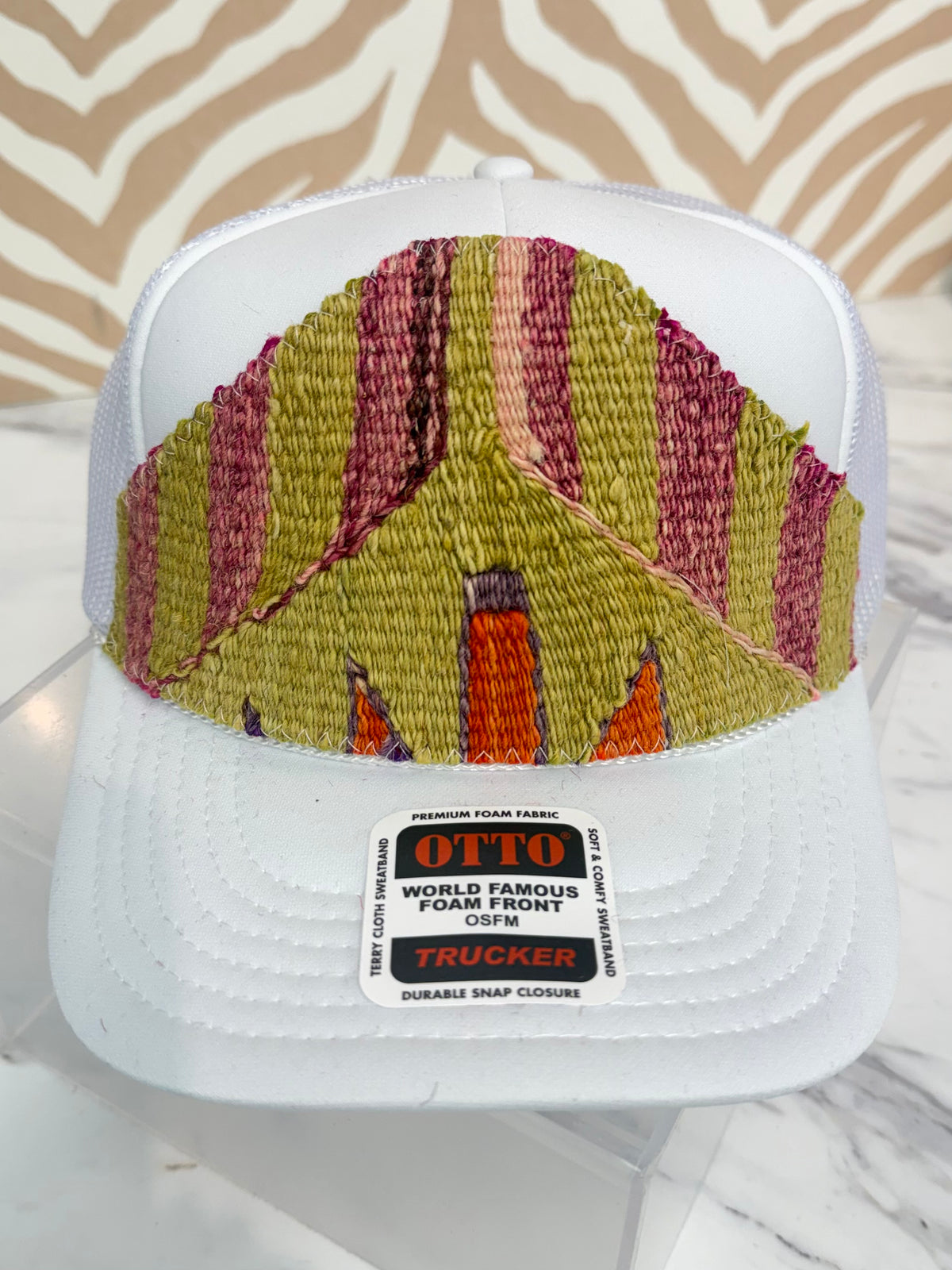 ORIJINAL Trucker Hat in White - Olive, Pink, Orange Patch
