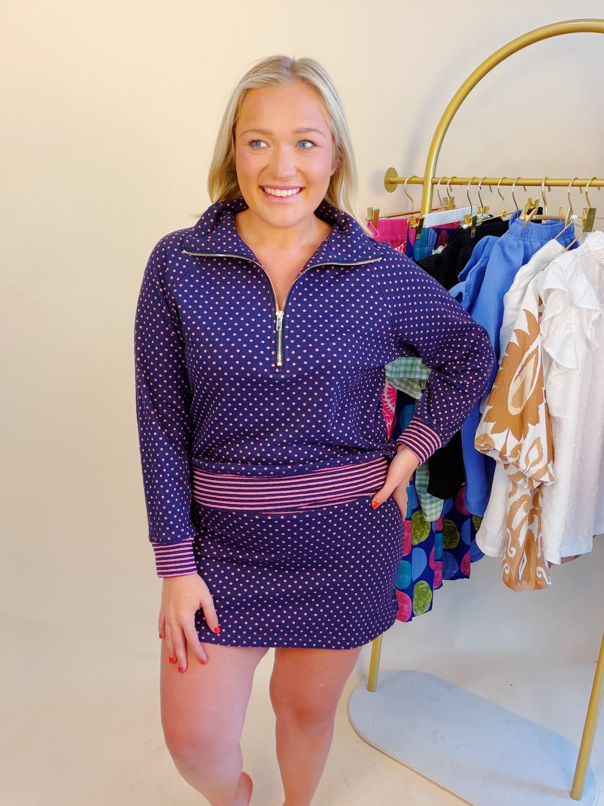 On The Move Skirt in Navy/Pink