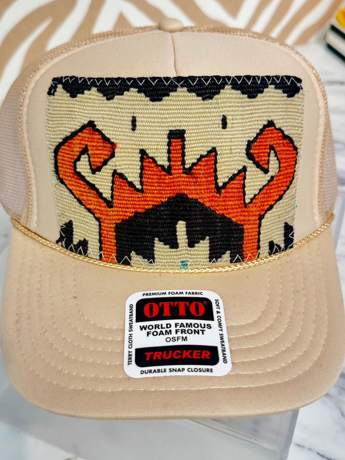 ORIJINAL Trucker Hat in Tan - Cream, Black, Burnt Orange Patch