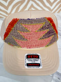ORIJINAL Trucker Hat in Tan - Pink, Lilac, Orange Patch