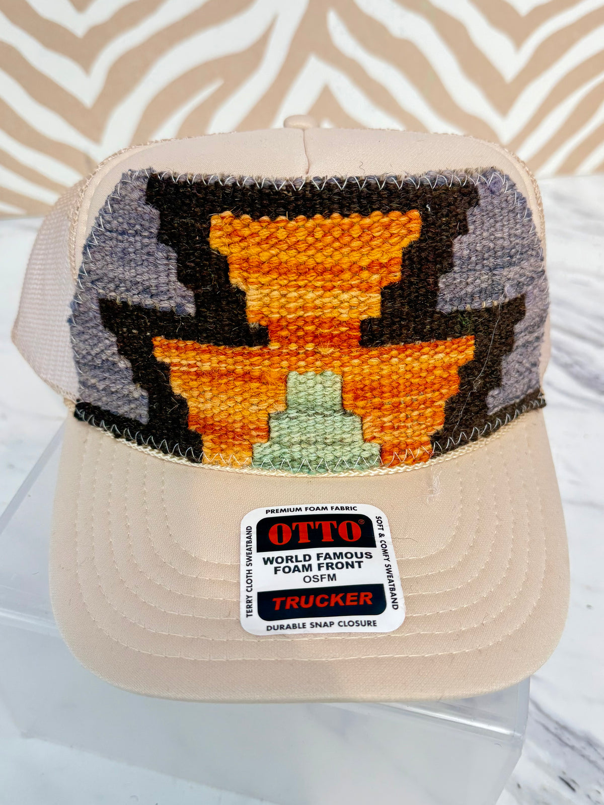 ORIJINAL Trucker Hat in Tan - Brown, Grey, Orange Patch
