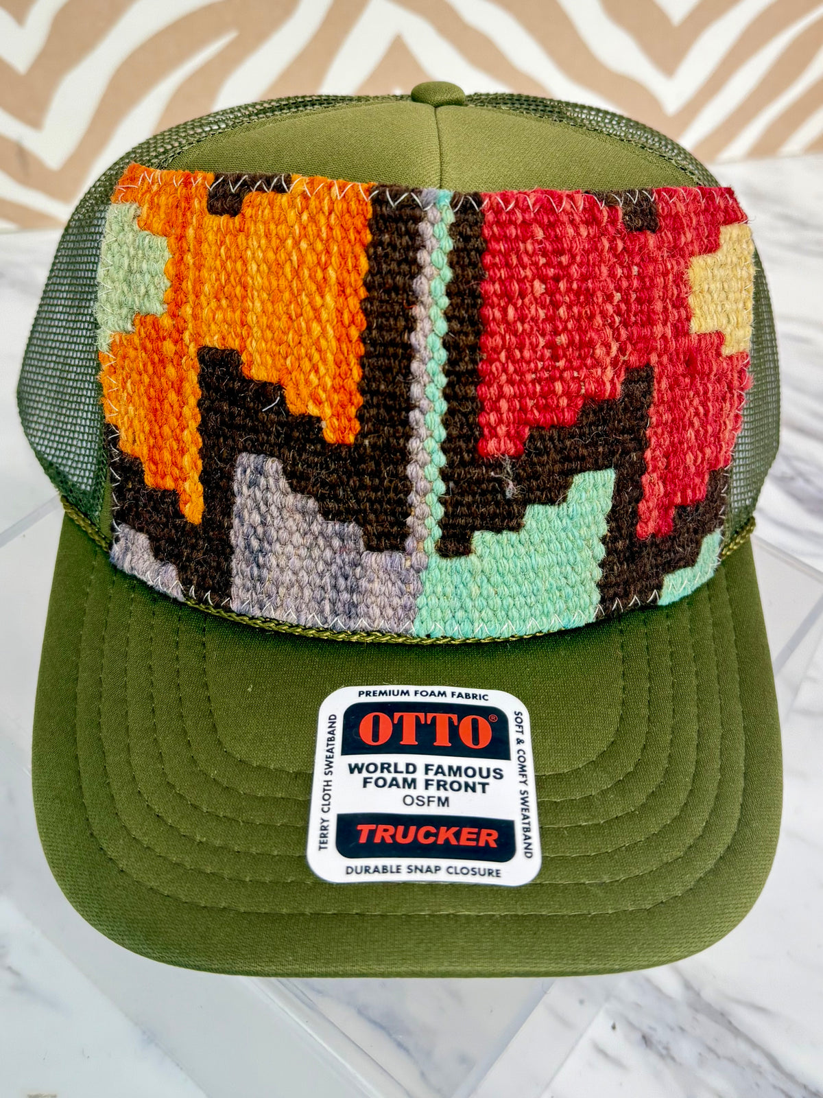 ORIJINAL Trucker Hat in Olive - Orange, Brown, Red, Teal Patch