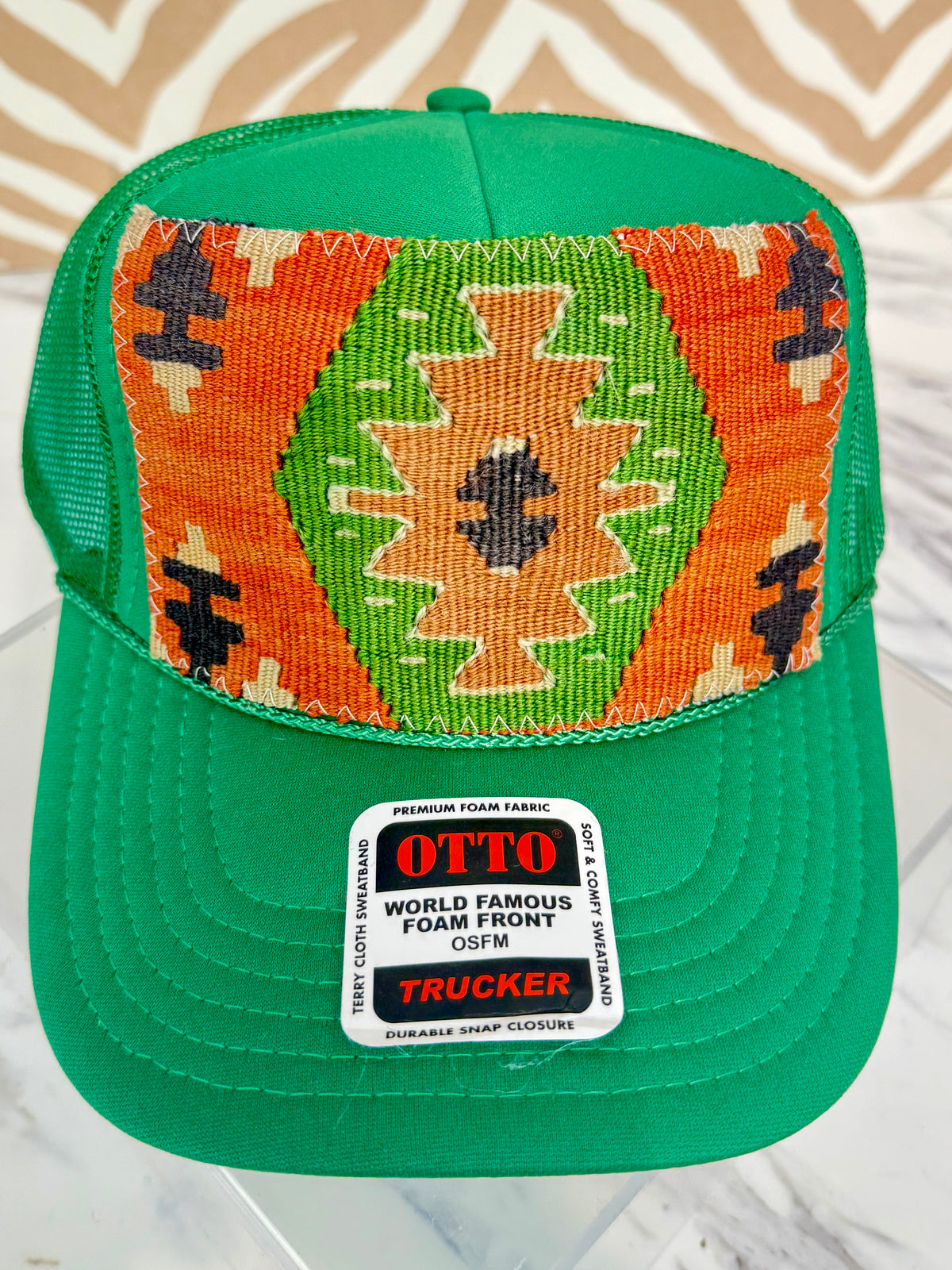ORIJINAL Trucker Hat in Kelly Green - Rust, Green, Pale Salmon, Brown Patch