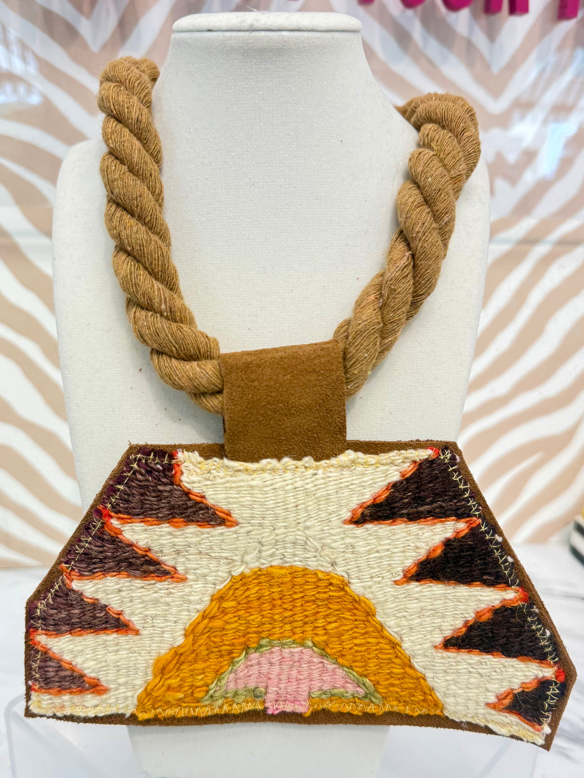 ORIJINAL Dark Rope Pendant Necklace - Maroon, Cream, Orange, Gold, Pink, Sage Patch